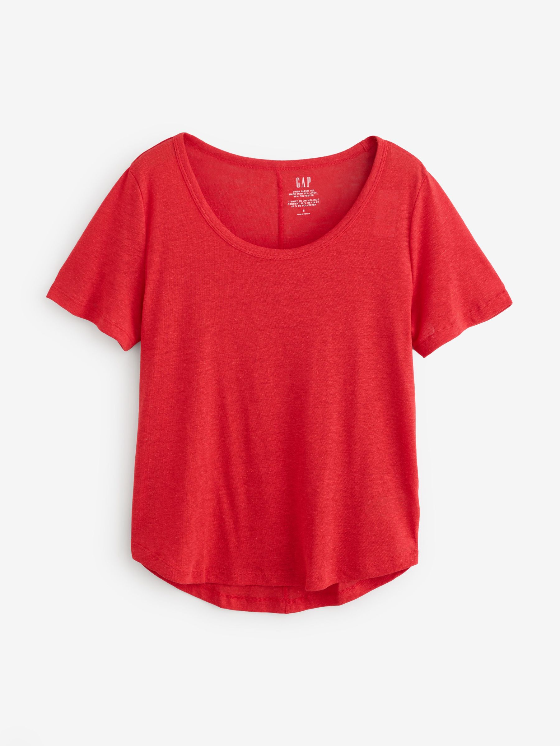Red Linen Blend Short Sleeve Scoop Neck T-Shirt (F69177) | £25