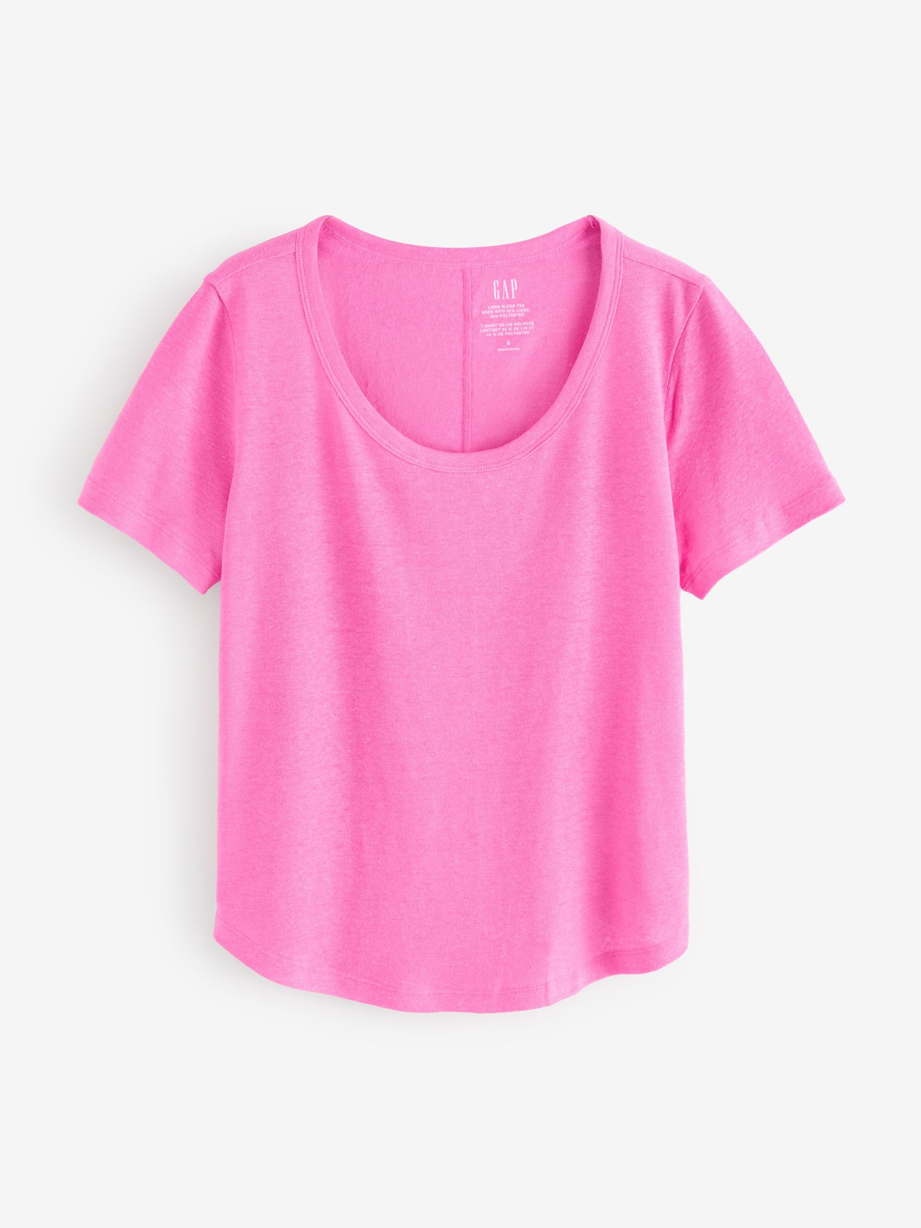 Pink Linen Blend Short Sleeve Scoop Neck T-Shirt (F69179) | £25