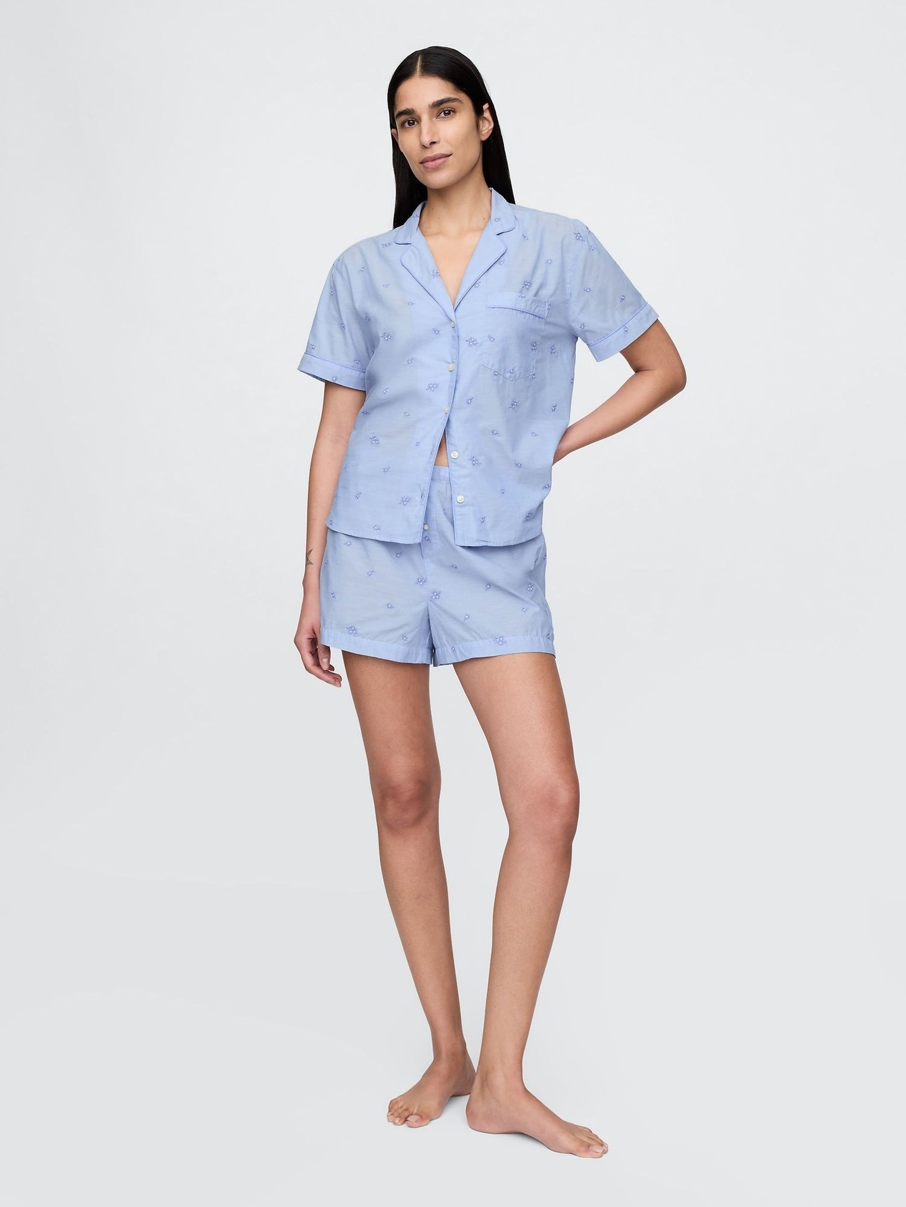 Blue Embroidered Pyjama Boxer Shorts (F69183) | £25