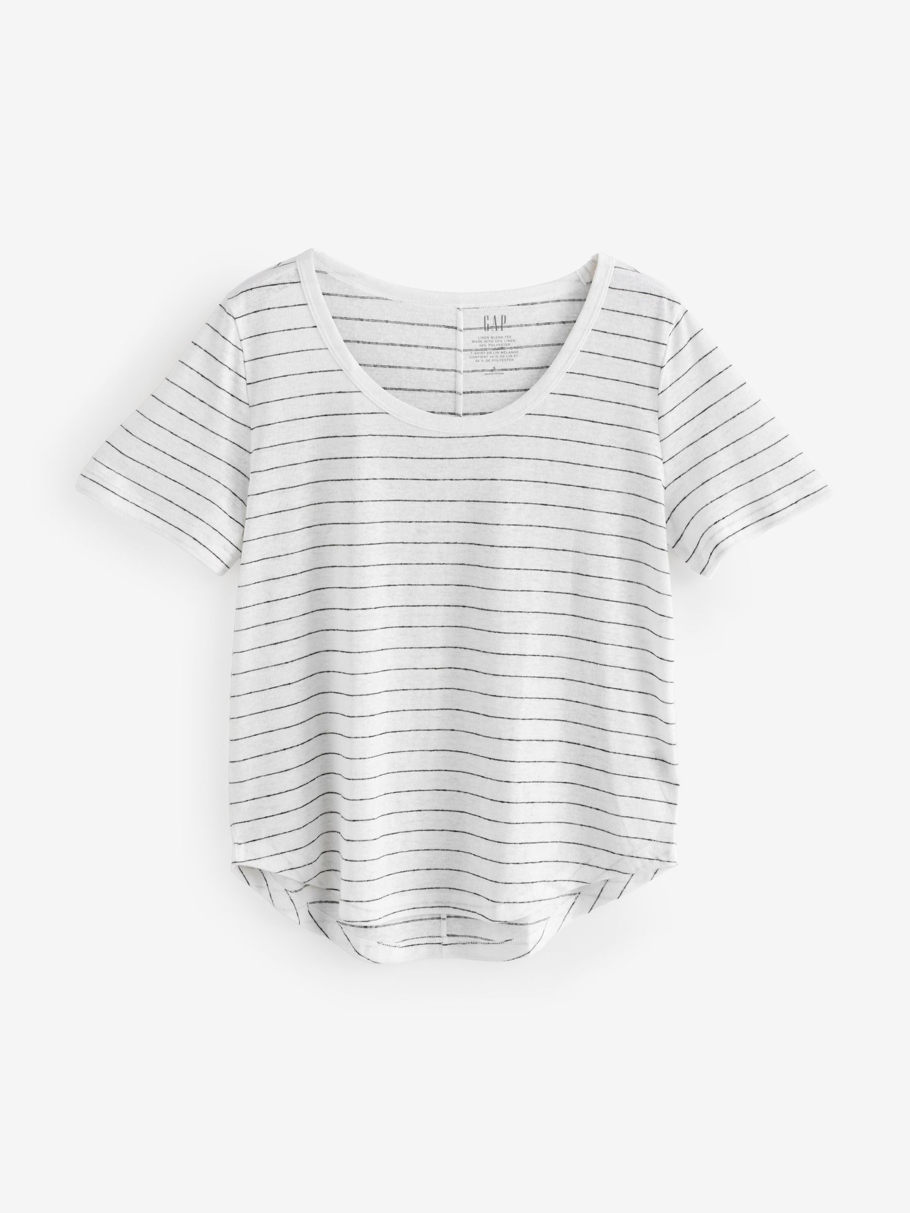 White/Black Stripe Linen Blend Short Sleeve Scoop Neck T-Shirt (F69185) | £25