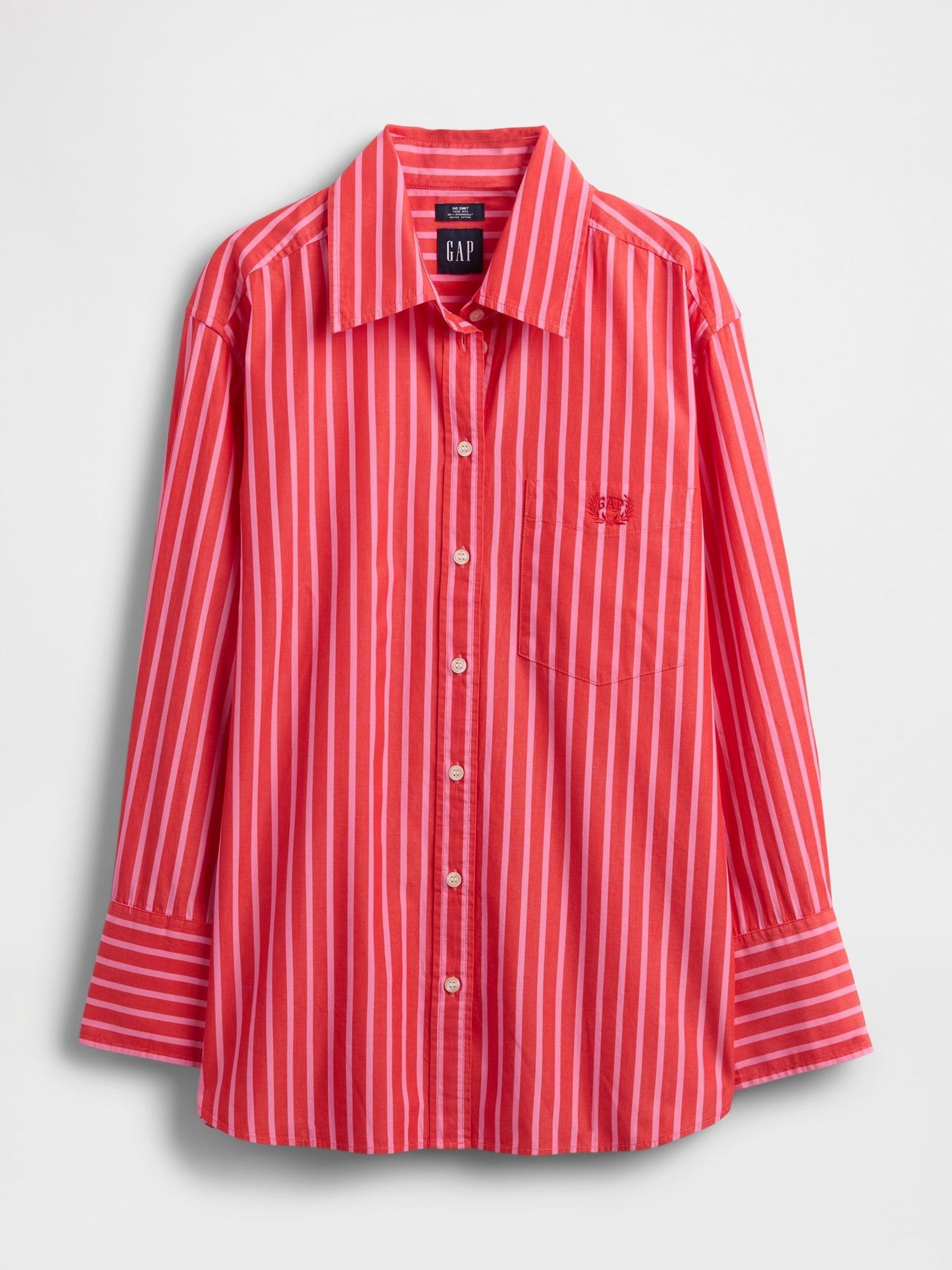 Red Cotton Poplin Striped Oversized Shirt (F69186) | £55