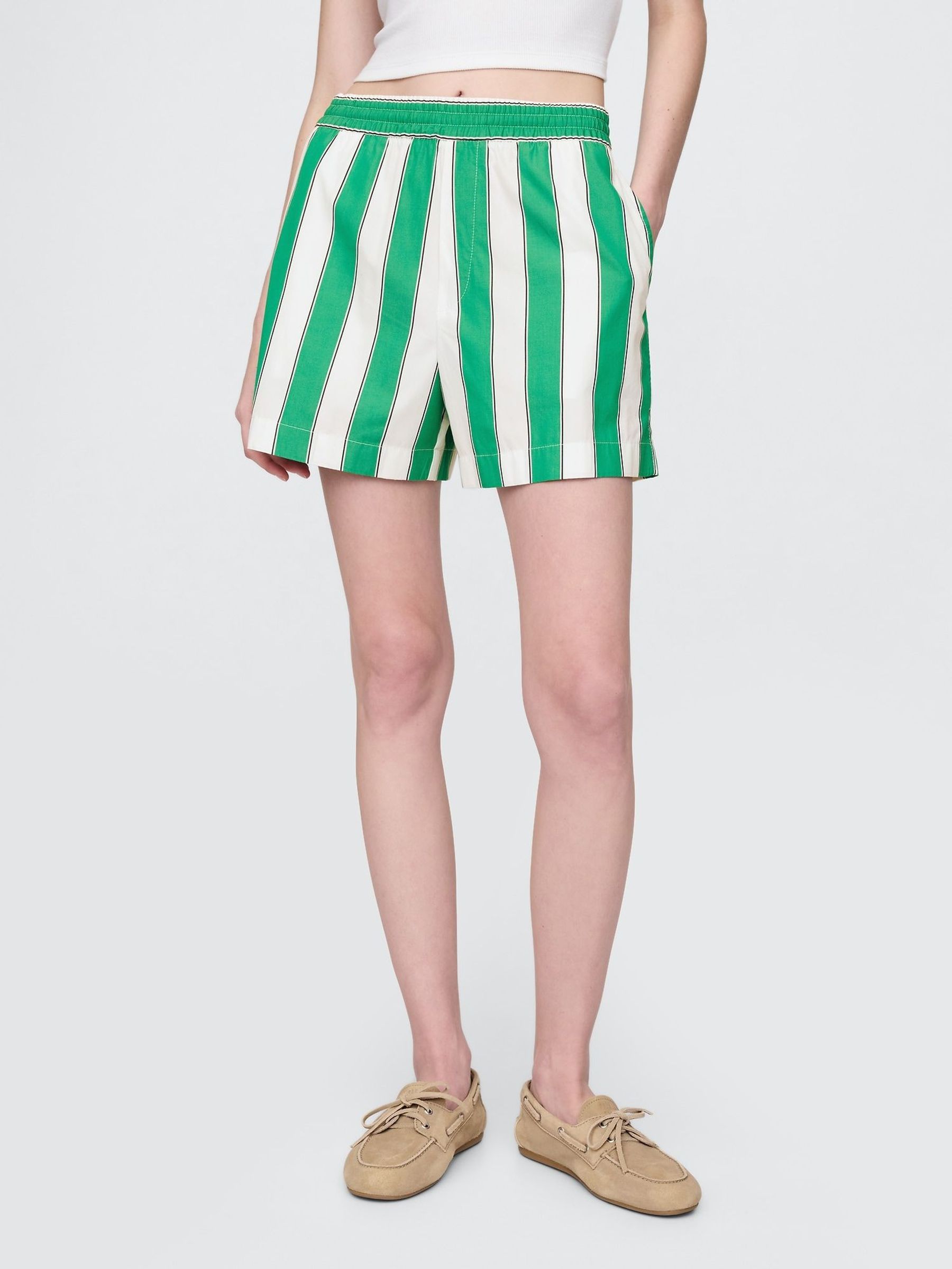 Green Cotton Poplin Striped Shorts (F69188) | £35