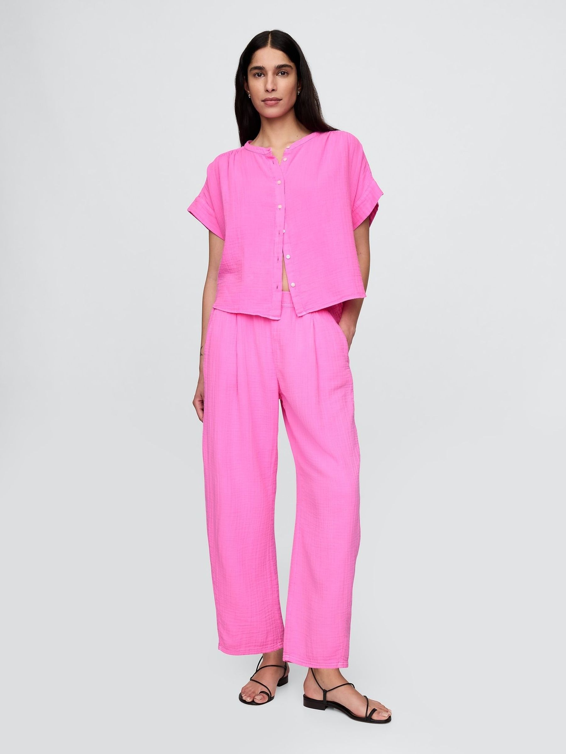 Pink Crinkle Gauze Easy Barrel Trousers (F69189) | £45