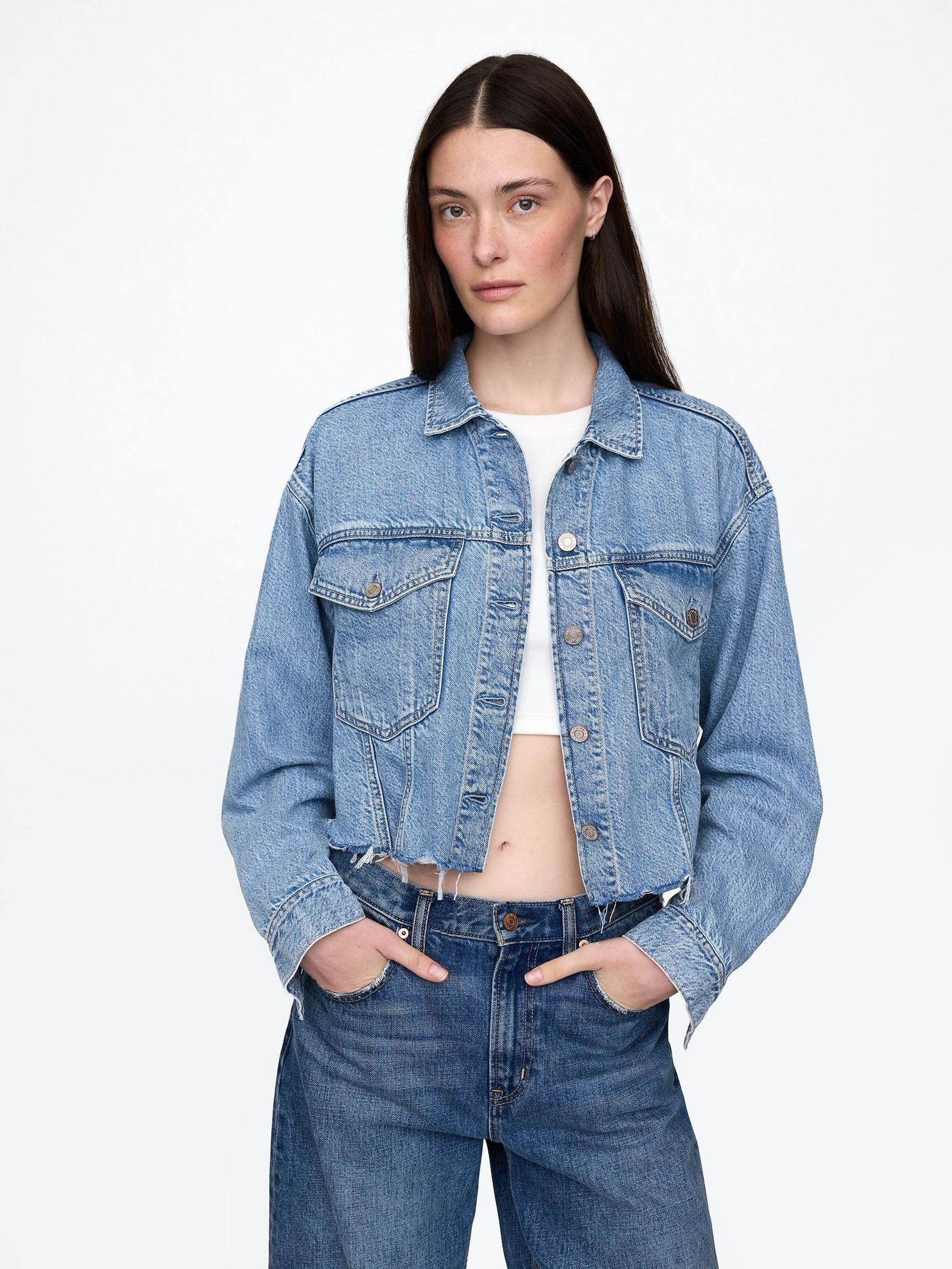Blue UltraSoft Relaxed Cropped Icon Denim Jacket (F69190) | £55