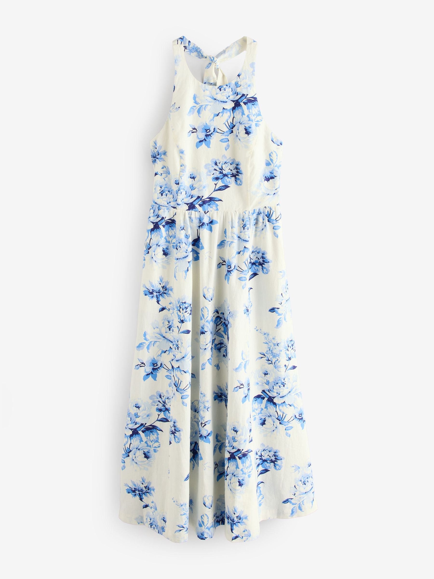 White/Blue Floral Sleeveless Halter Neck Maxi Dress (F69192) | £105