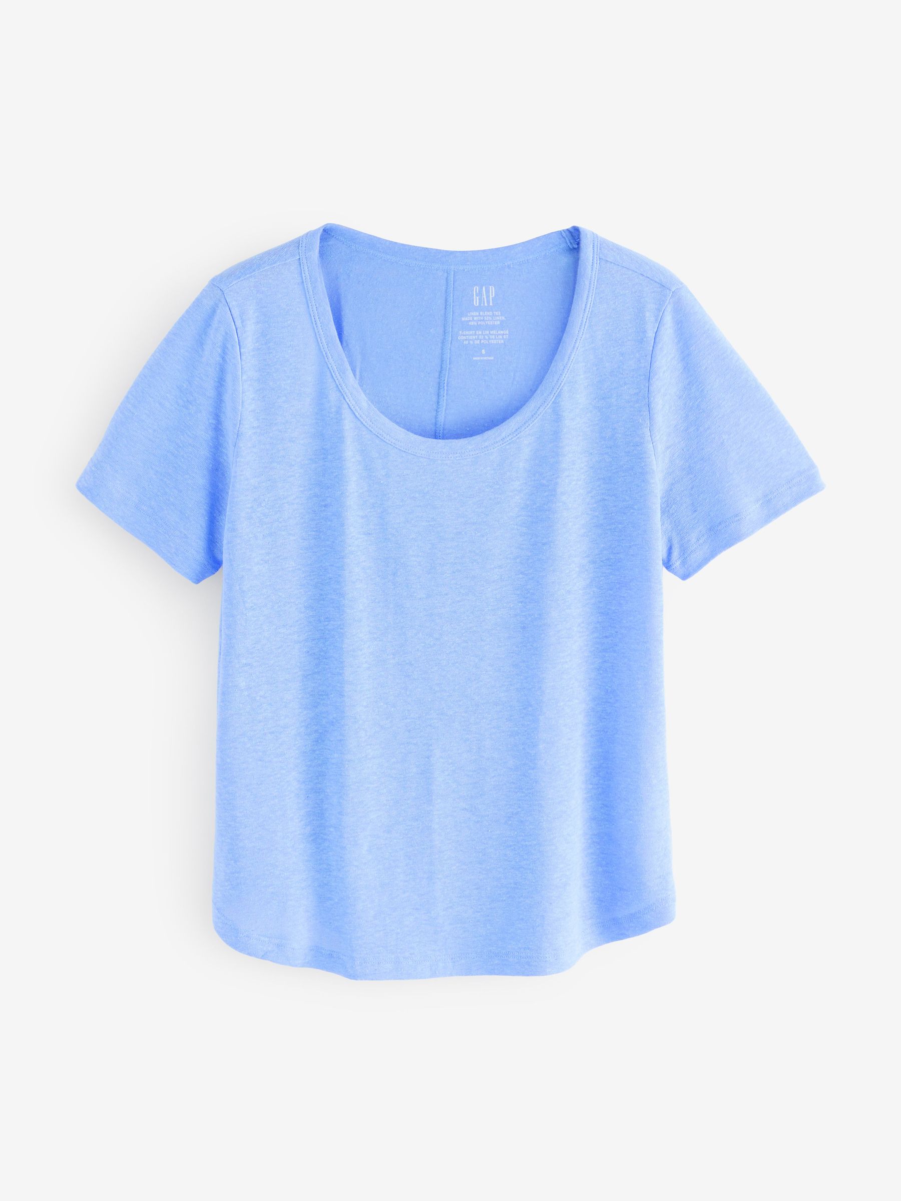 Blue Linen Blend Short Sleeve Scoop Neck T-Shirt (F69194) | £25
