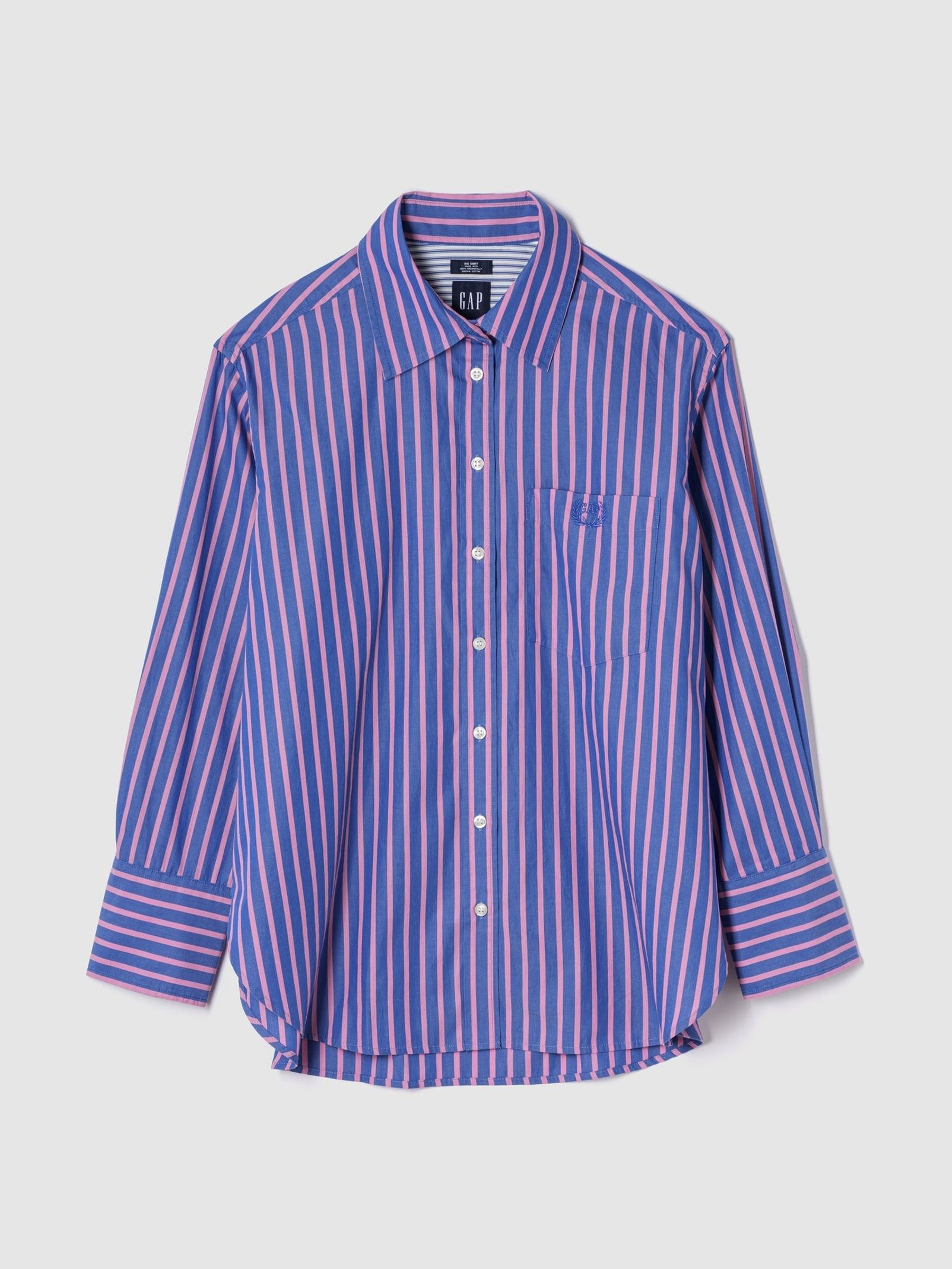 Blue/Pink Cotton Poplin Striped Oversized Shirt (F69197) | £55
