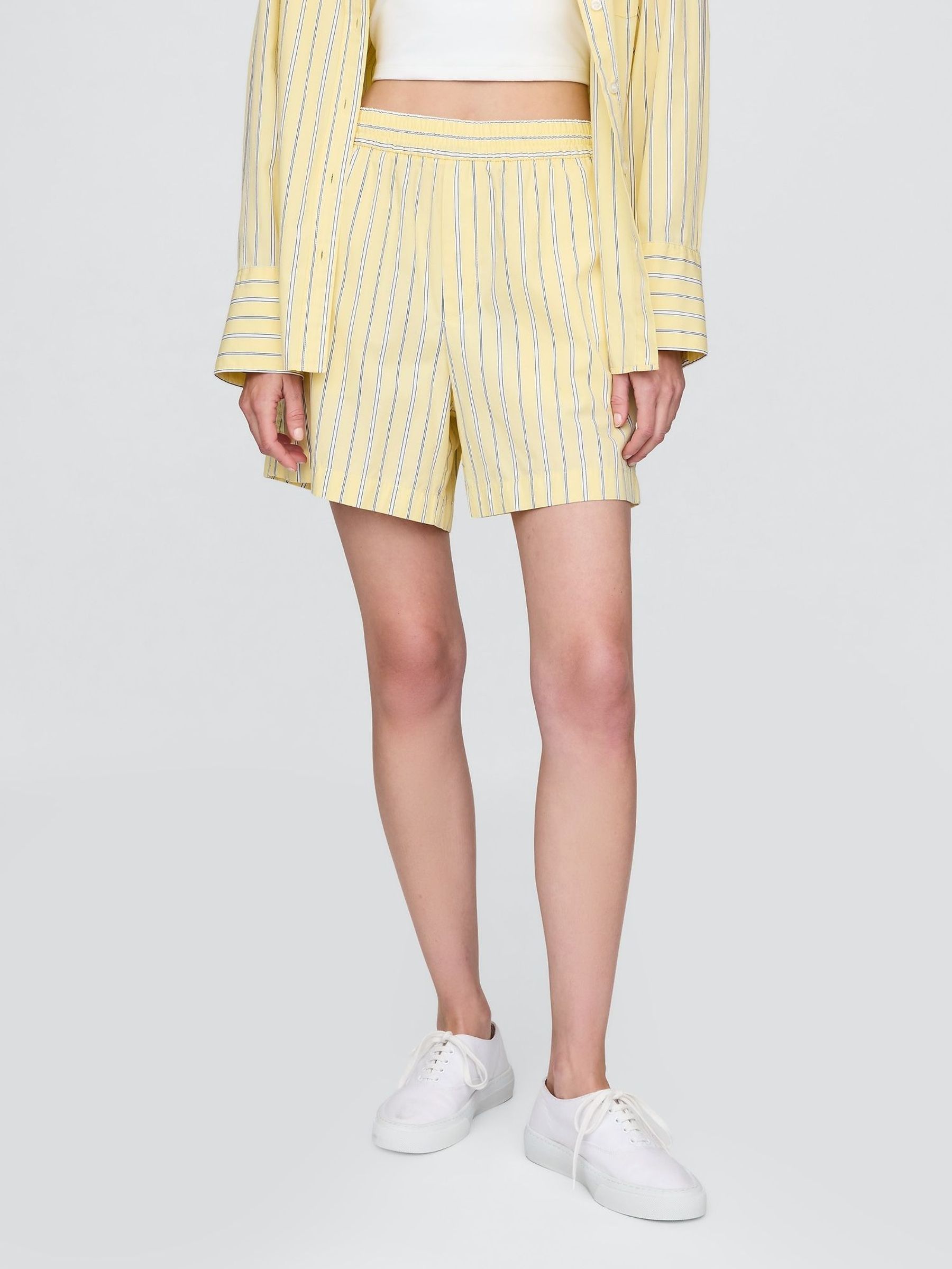 Yellow Cotton Poplin Striped Shorts (F69198) | £35
