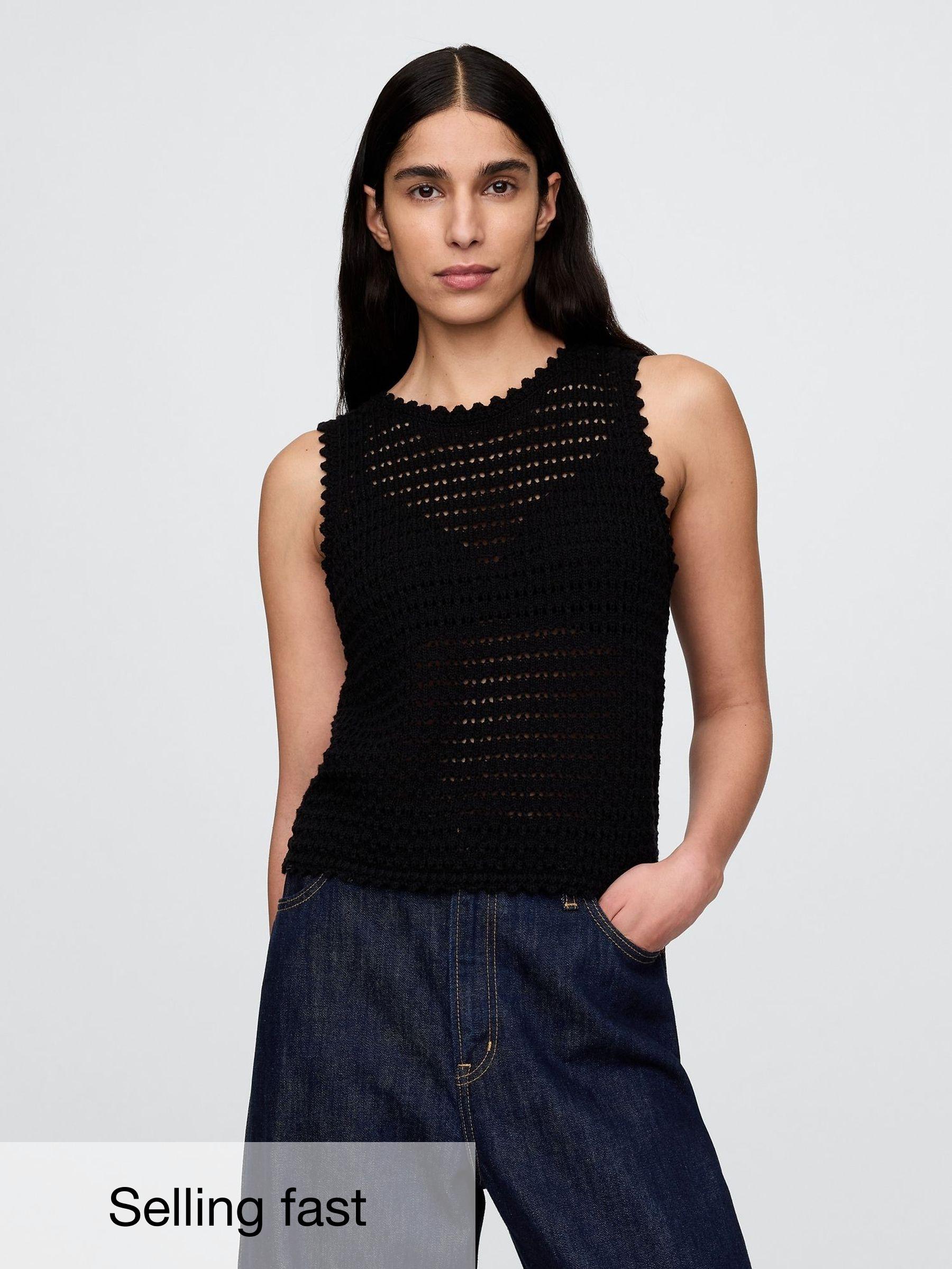 Black 100% Cotton Crochet Vest (F69199) | £25