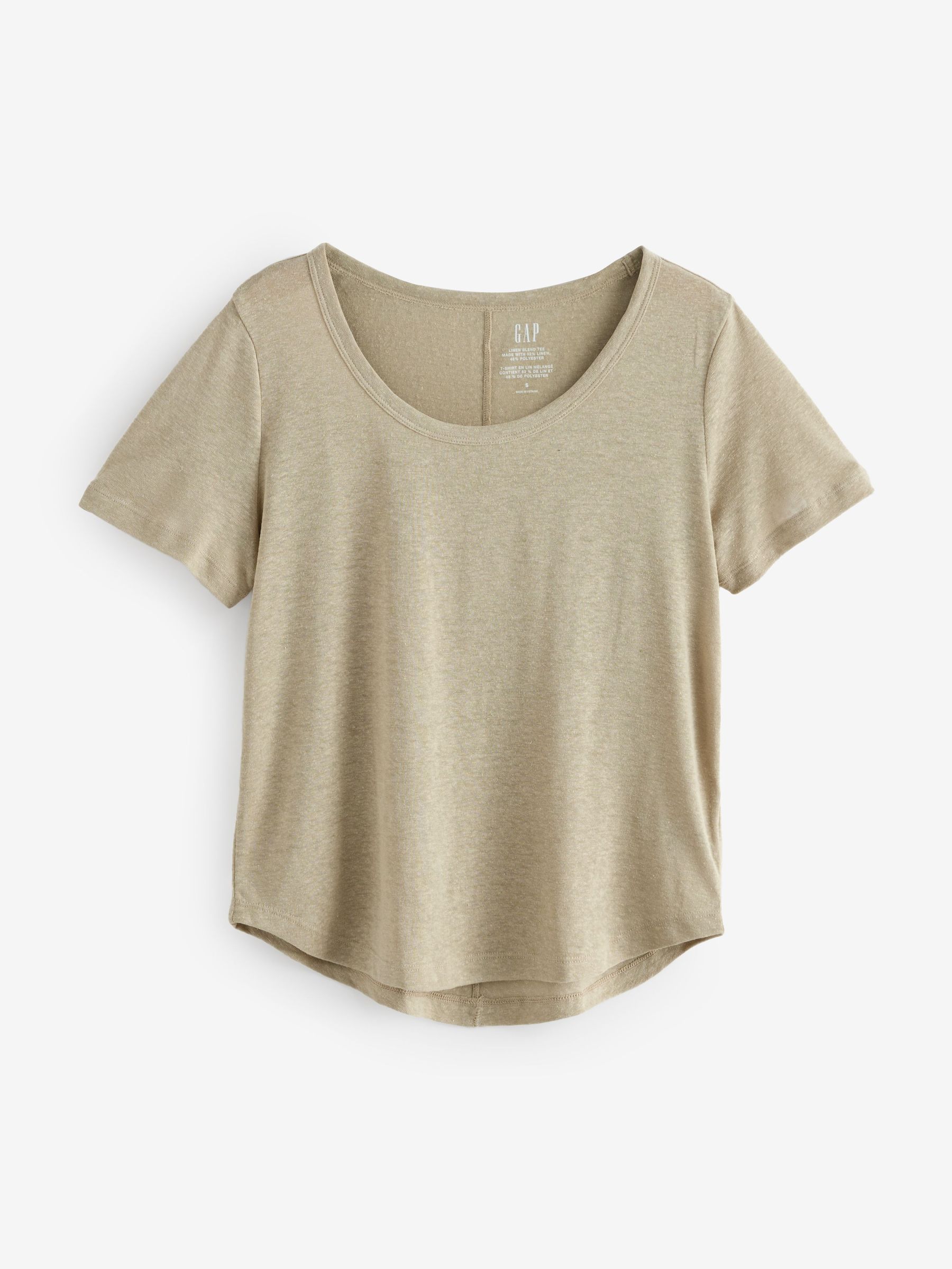 Brown Linen Blend Short Sleeve Scoop Neck T-Shirt (F69201) | £25