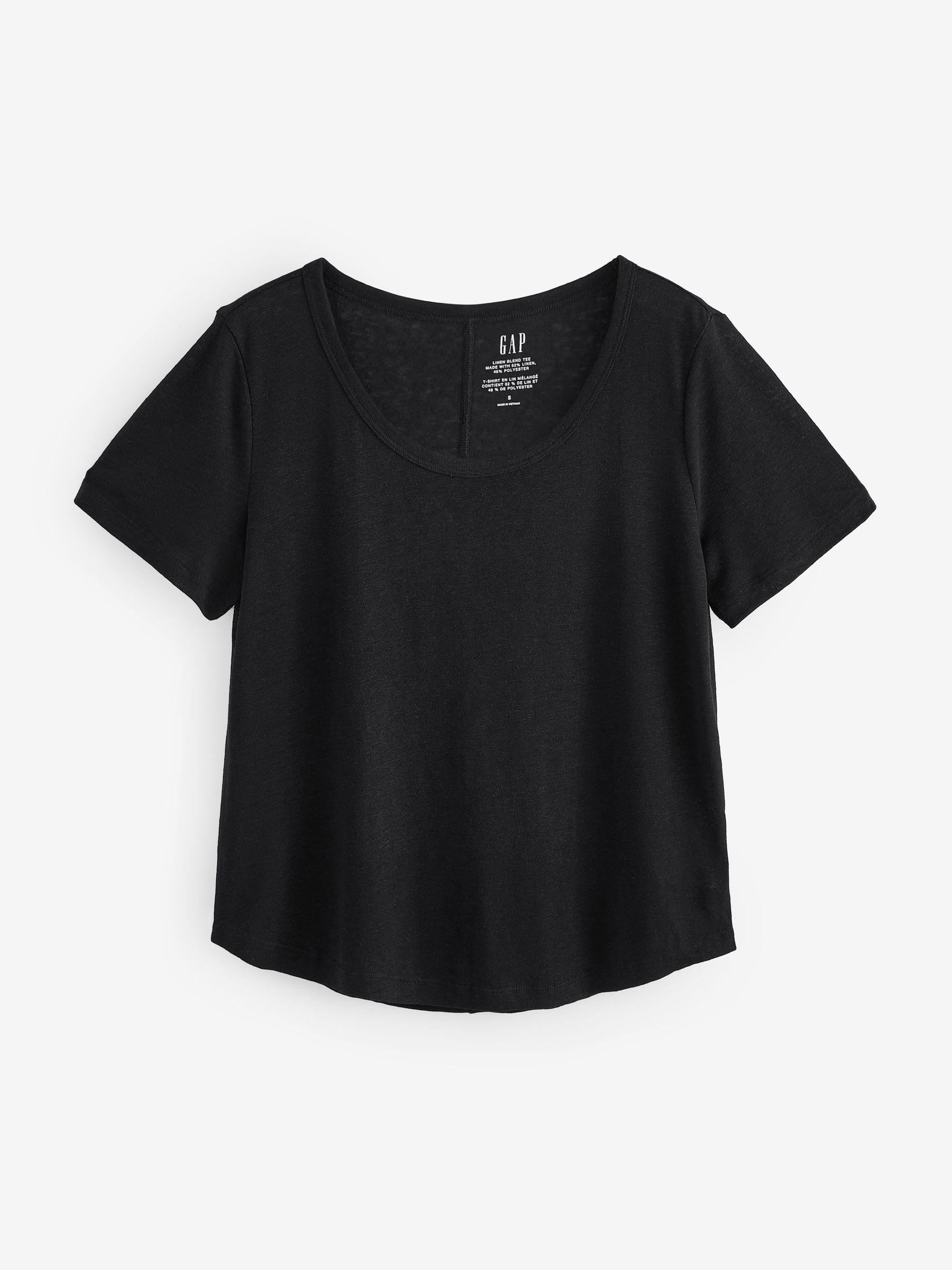 Black Linen Blend Short Sleeve Scoop Neck T-Shirt (F69206) | £25
