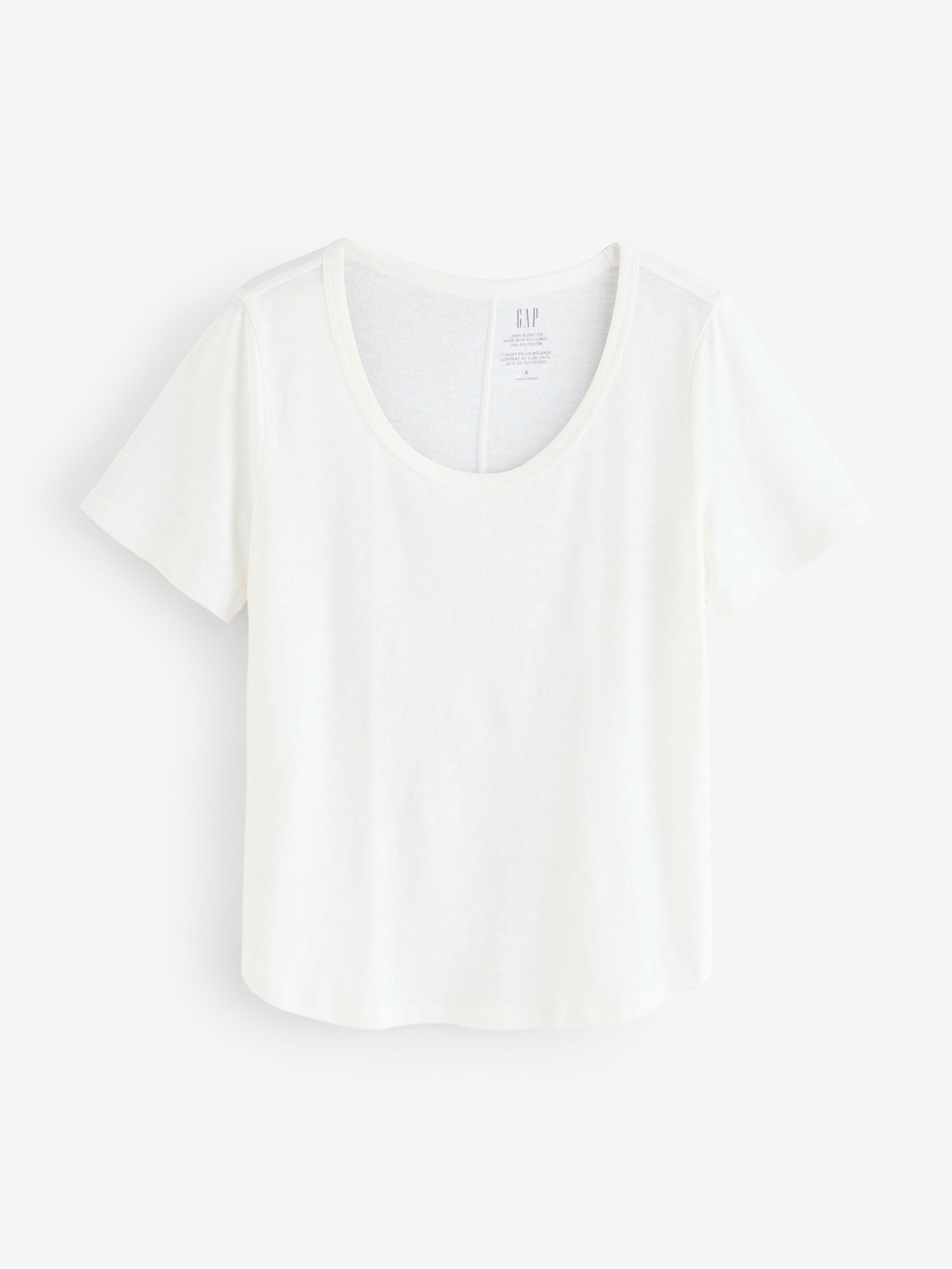 White Linen Blend Short Sleeve Scoop Neck T-Shirt (F69208) | £25