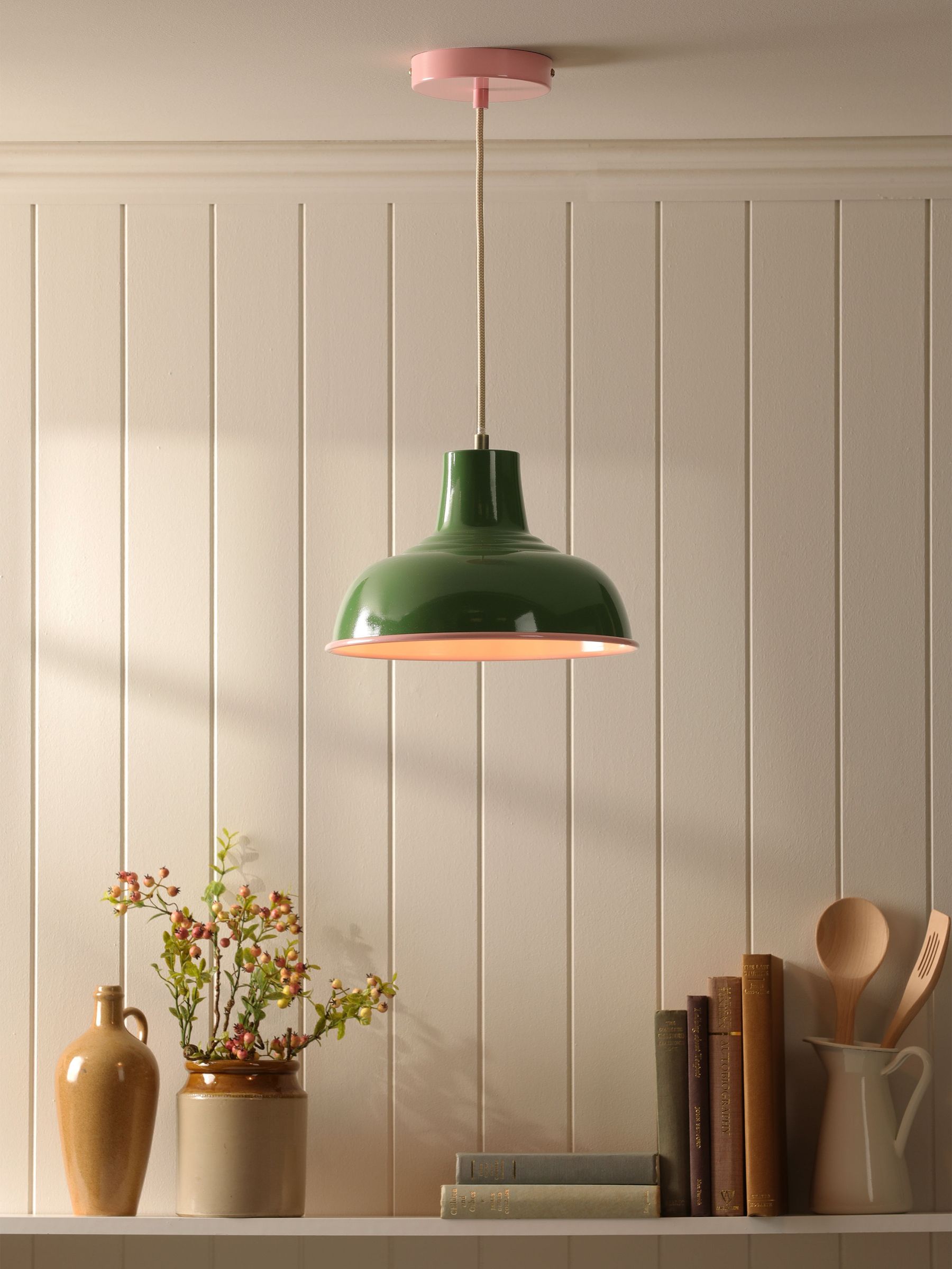 Green Pink Hatfield Industrial Pendant Ceiling Light (F69258) | £60