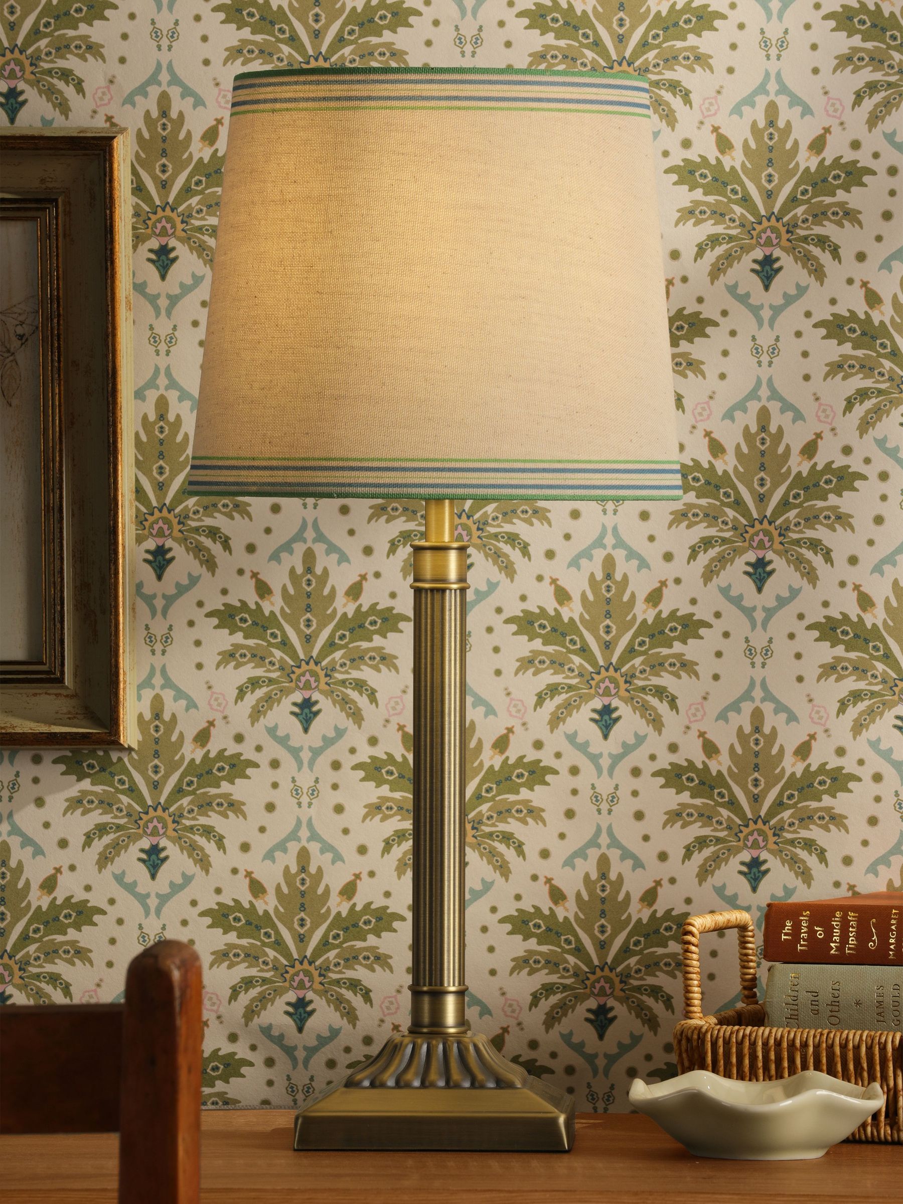 Antique Brass Buscot Square Base Table Lamp with Shade (F69274) | £60
