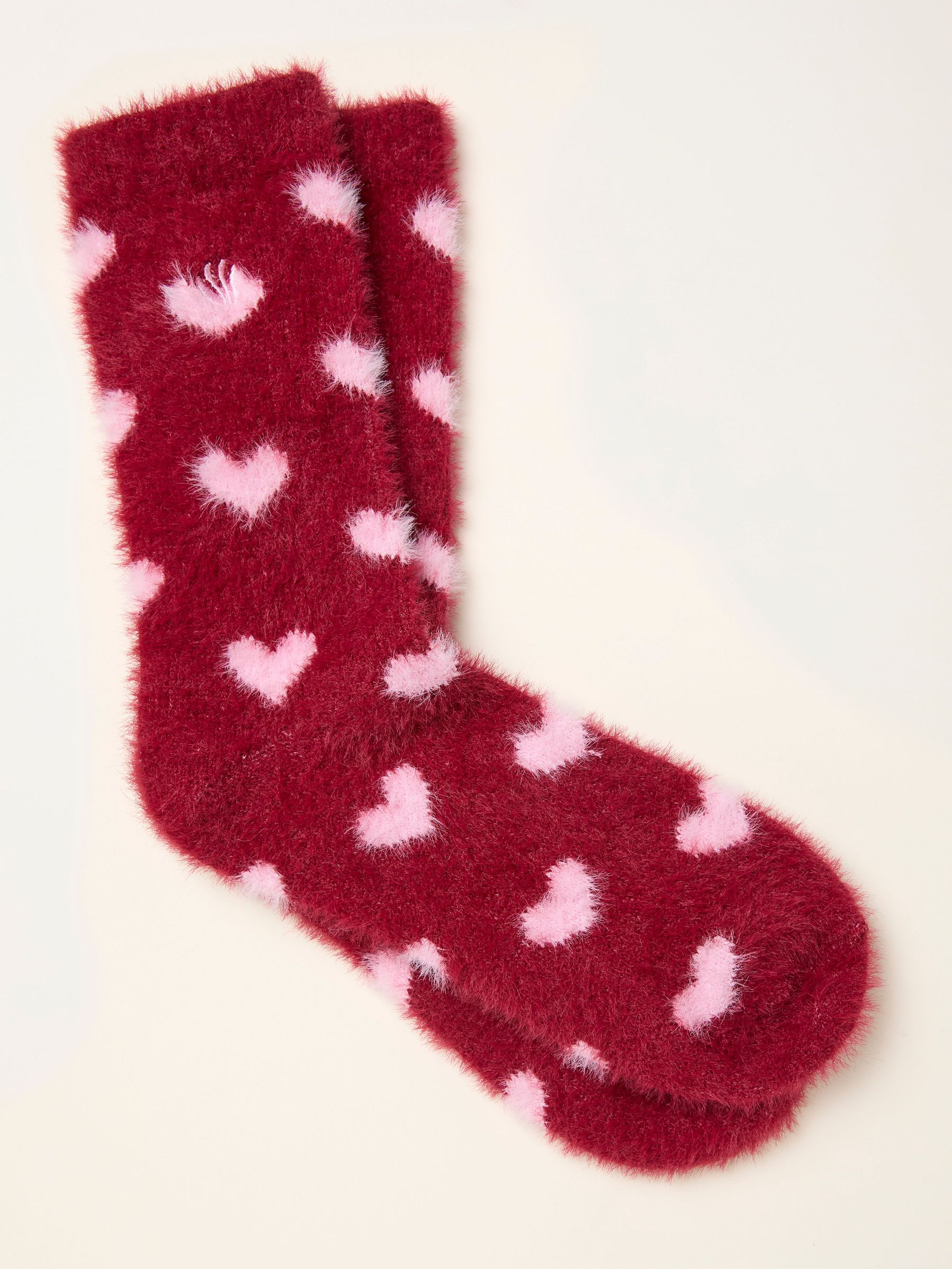 Burgundy Fluffy Heart Socks (F69486) | £10.50