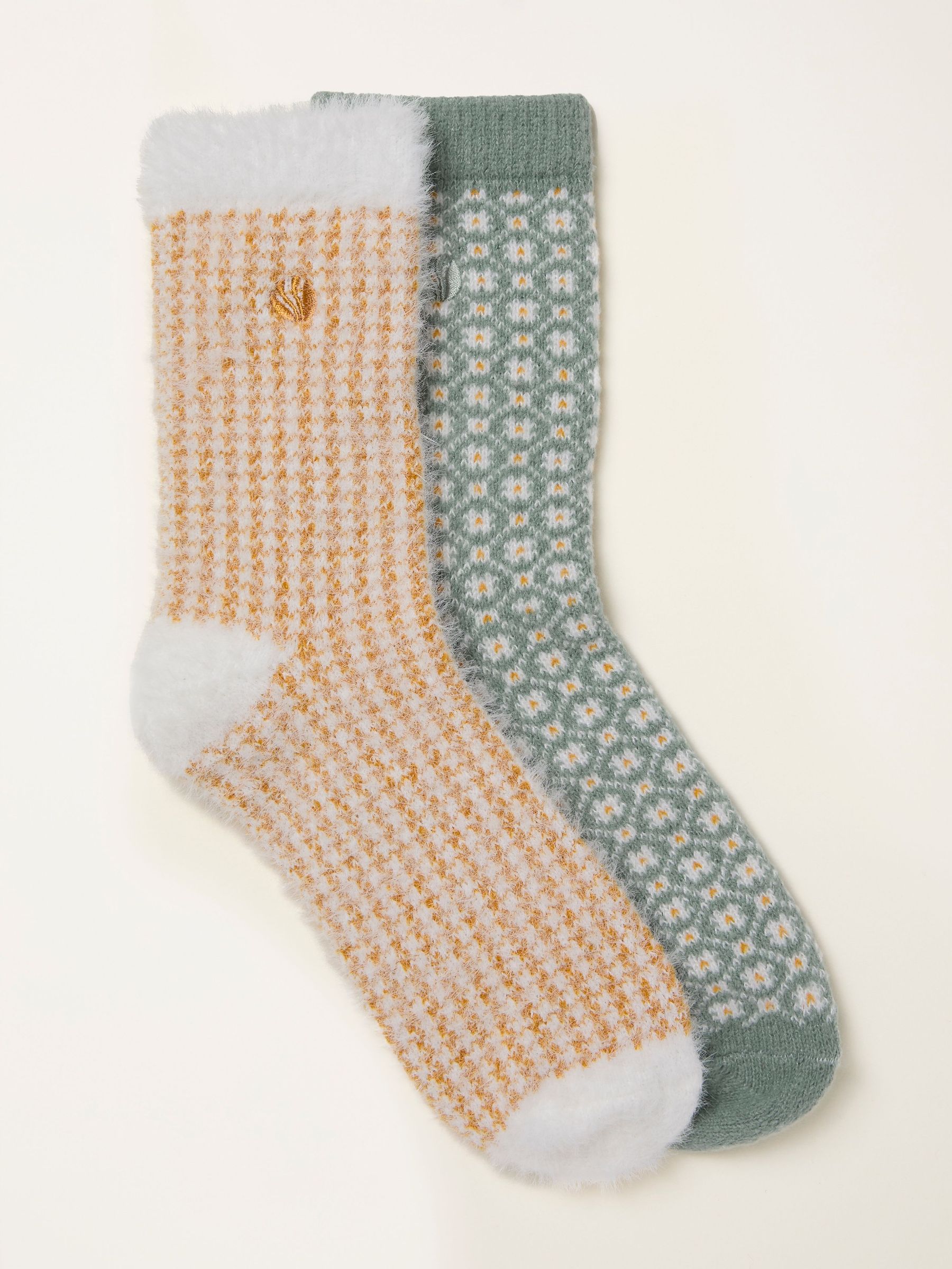 Green 2 Pairs of Geo Cosy Socks (F69487) | £14