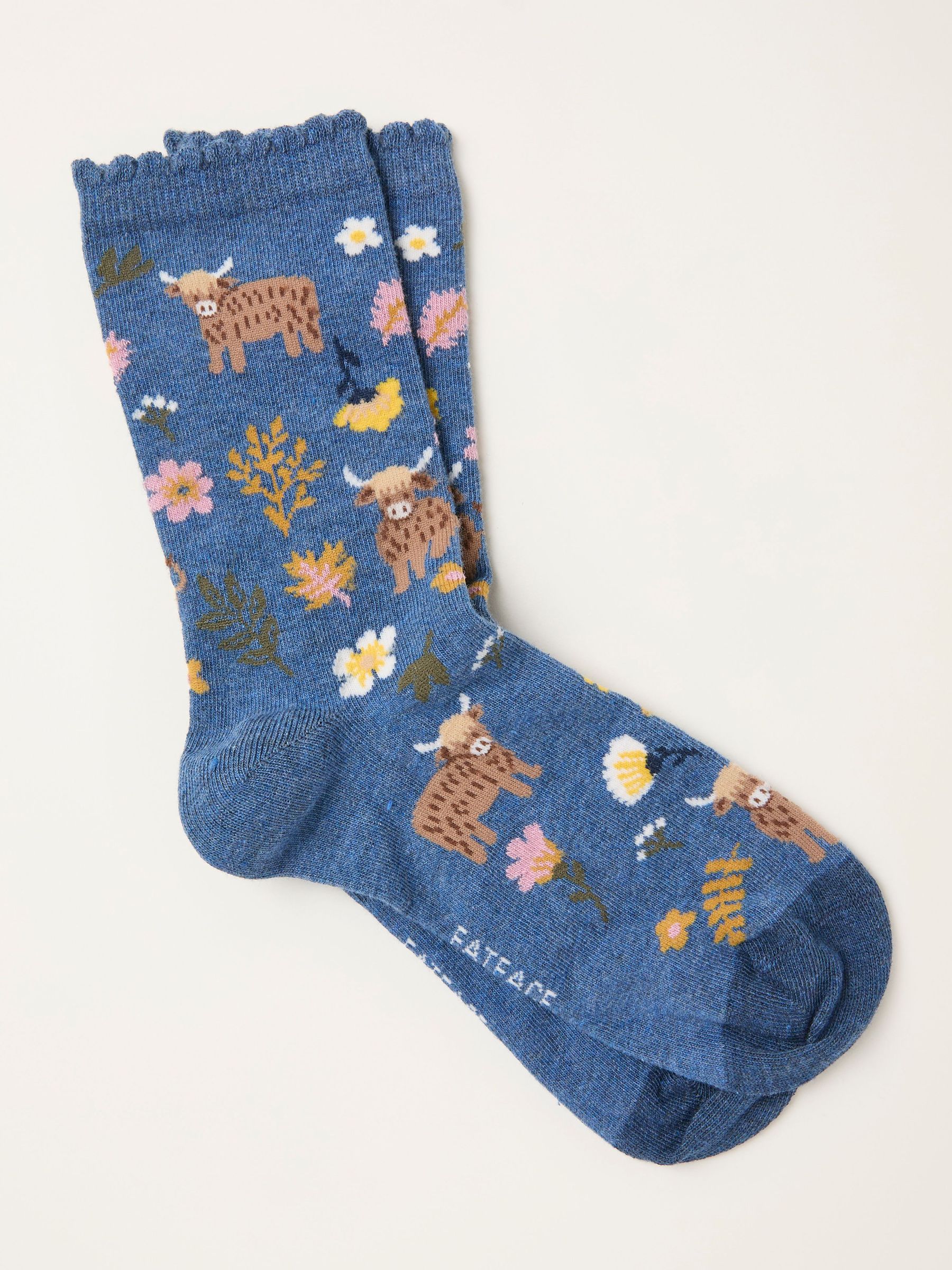 Navy Highland Cow Socks (F69512) | £7.50