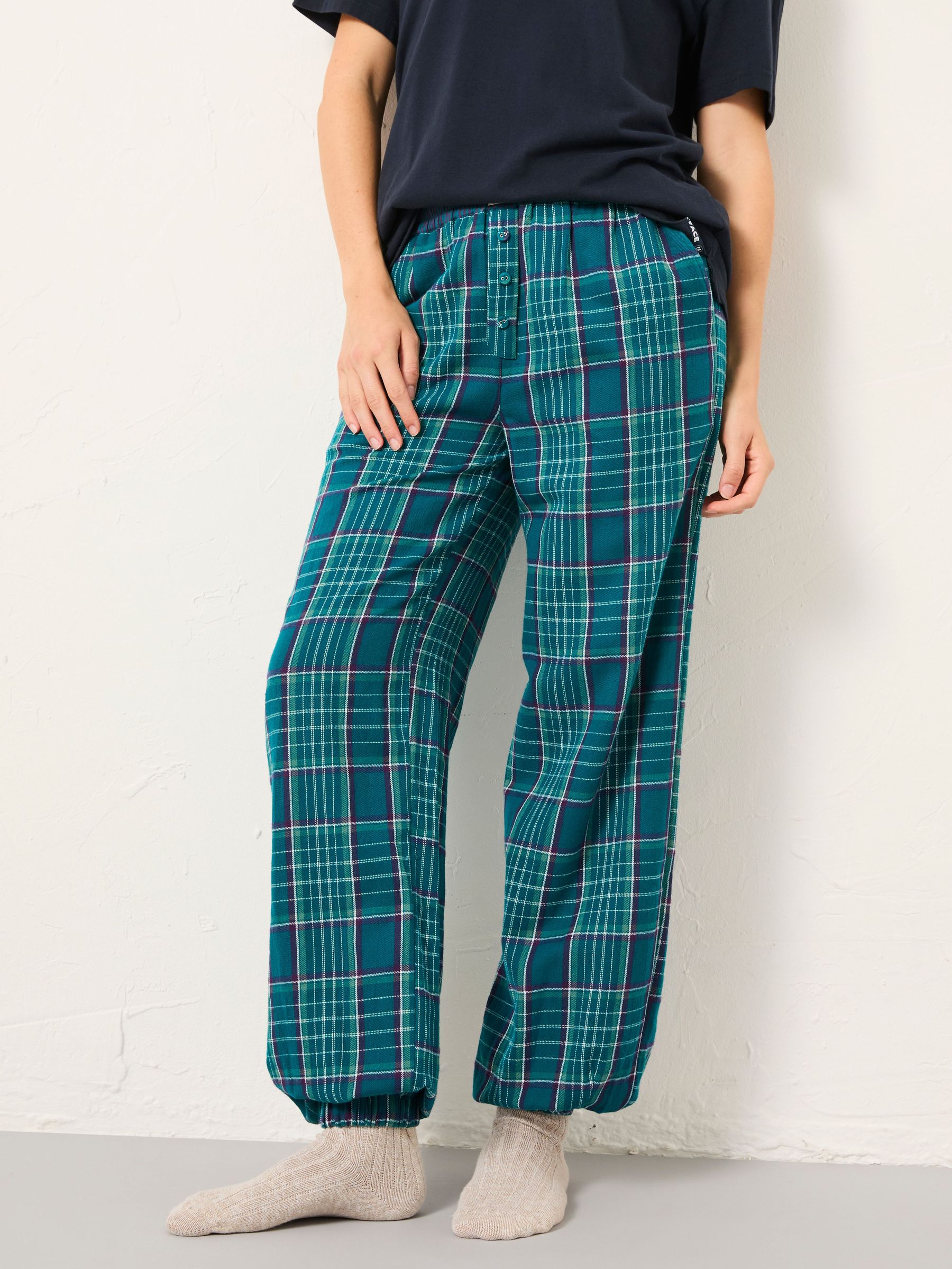 Rae Teal Blue Check Boyfriend Pyjama Bottoms (F69610) | £34.50