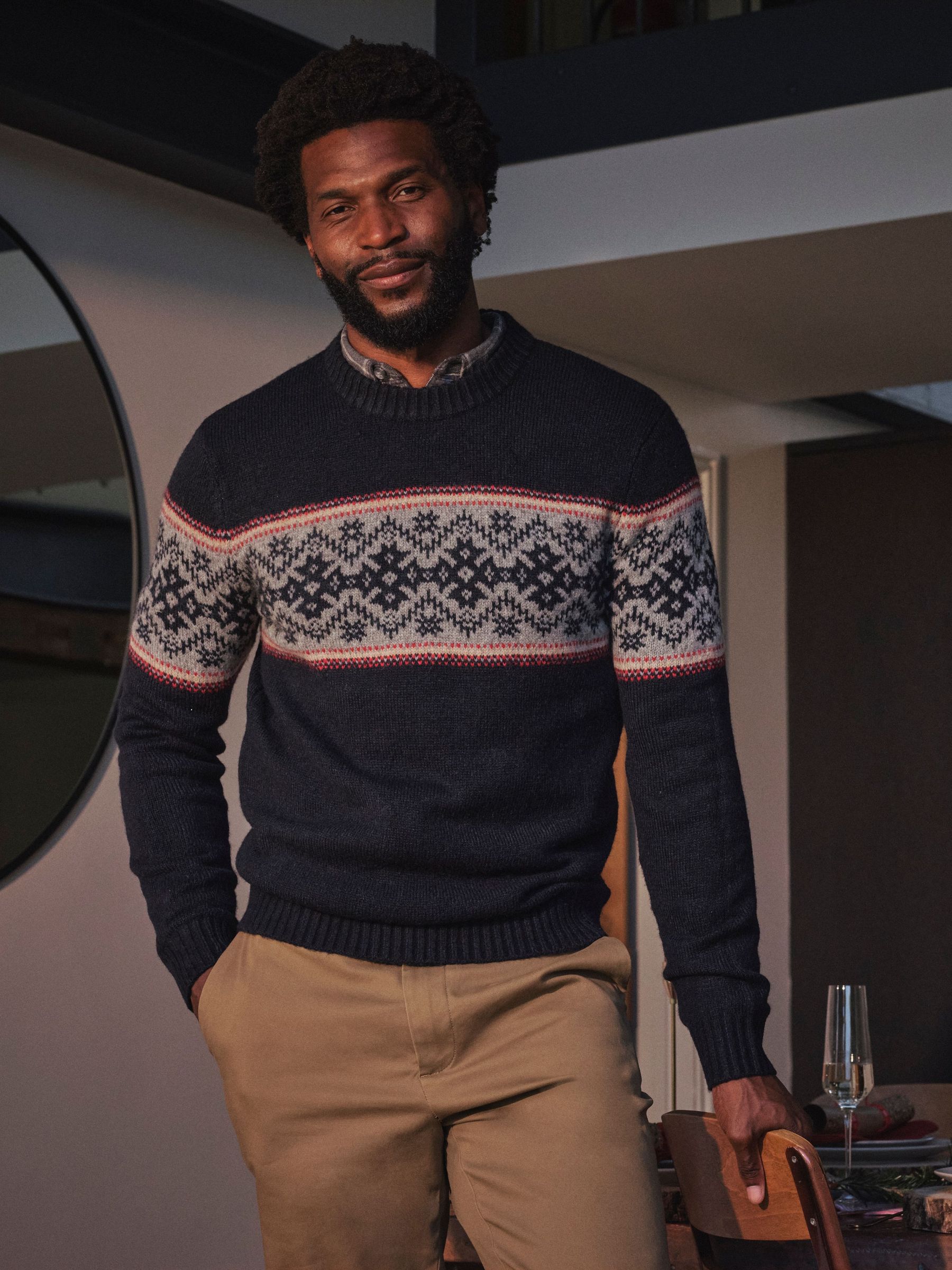 Navy Snowflake Fairisle Knitted Crew Neck Jumper (F69630) | £55