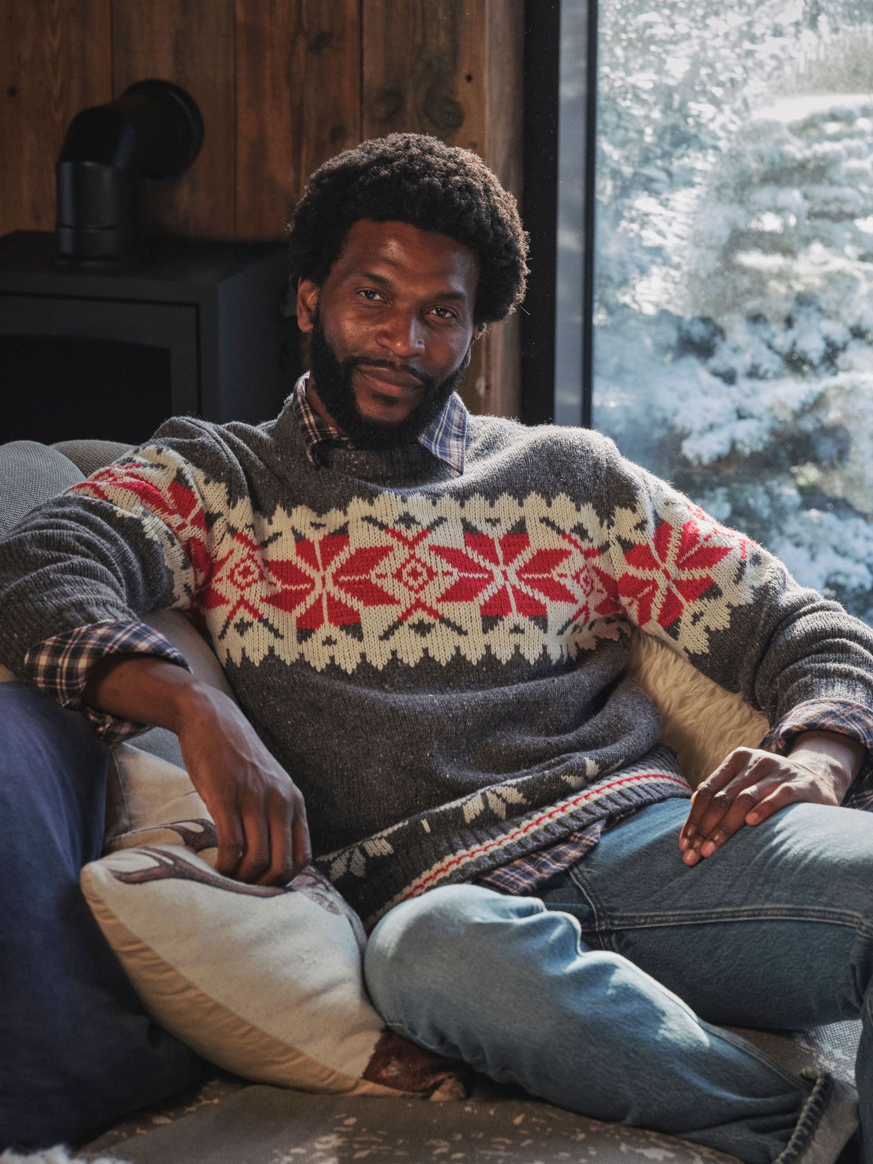 Grey Shelter Snowflake Fairisle Crew Neck Knitted Jumper (F69668) | £59