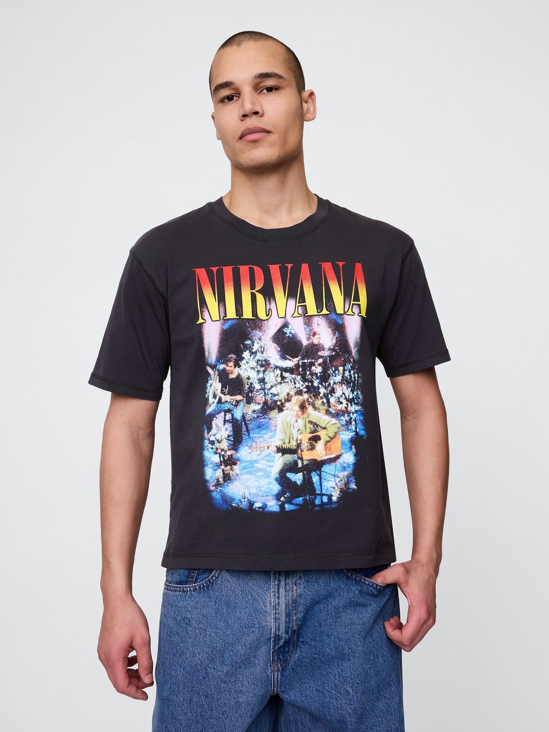 Black Nirvana Heavyweight Cropped Graphic T-Shirt (F69855) | £40