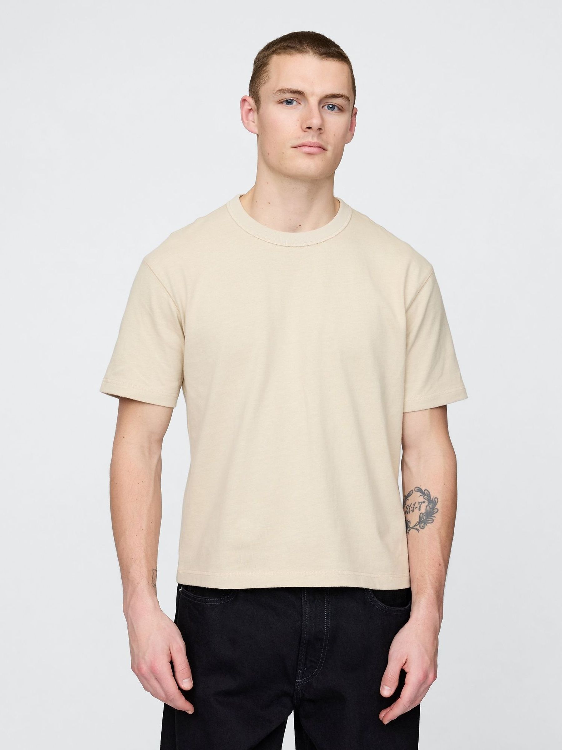 Beige Washed UltraSoft Heavyweight Boxy T-Shirt (F69864) | £25