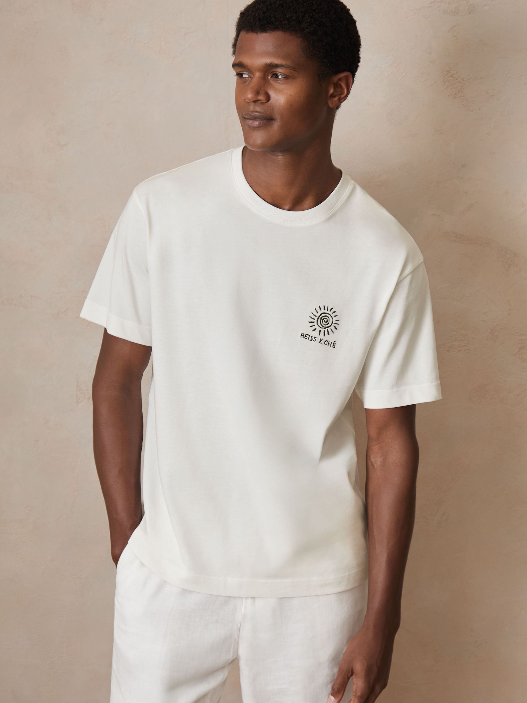 Reiss | Ché Cotton Palm-Tree T-Shirt in White (F70350) | £68