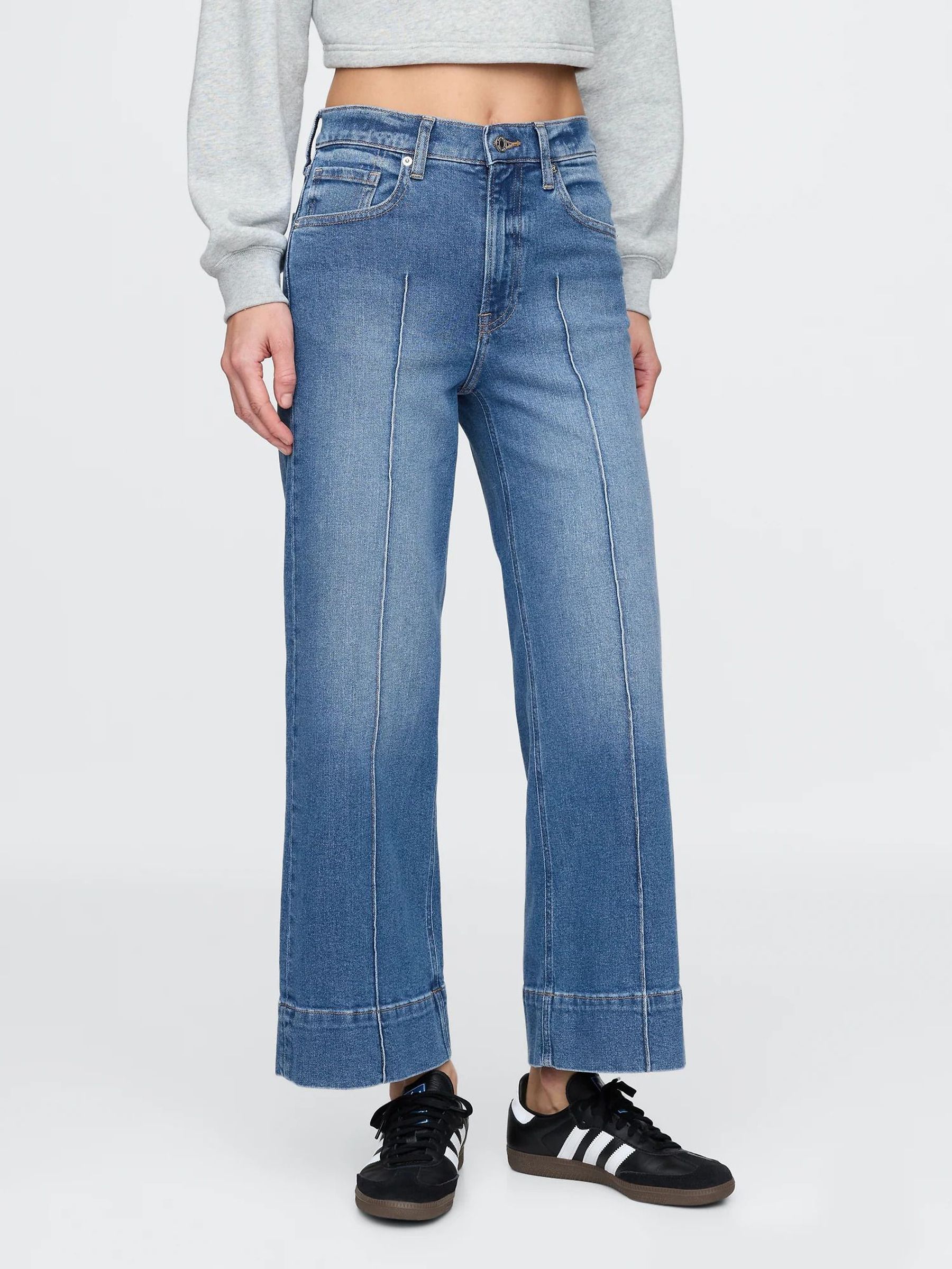 Blue High Waisted Stride Wide Leg Ankle Jeans (F71736) | £50