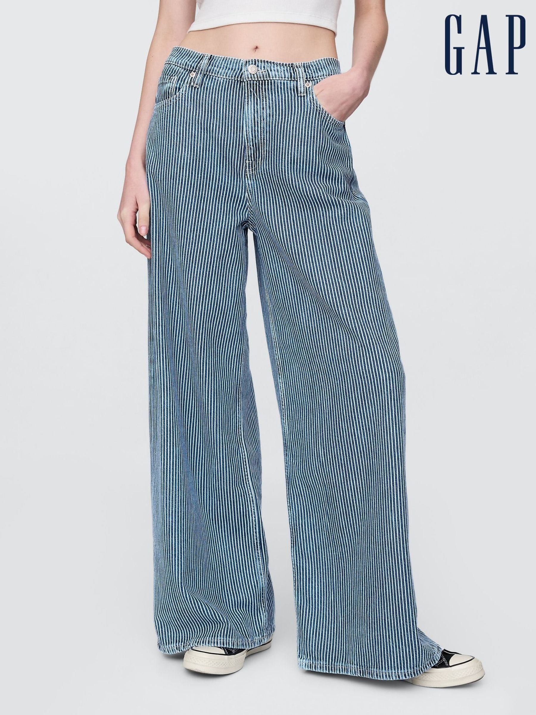 Blue Stripe Mid Rise UltraSoft Baggy Jeans (F71738) | £55