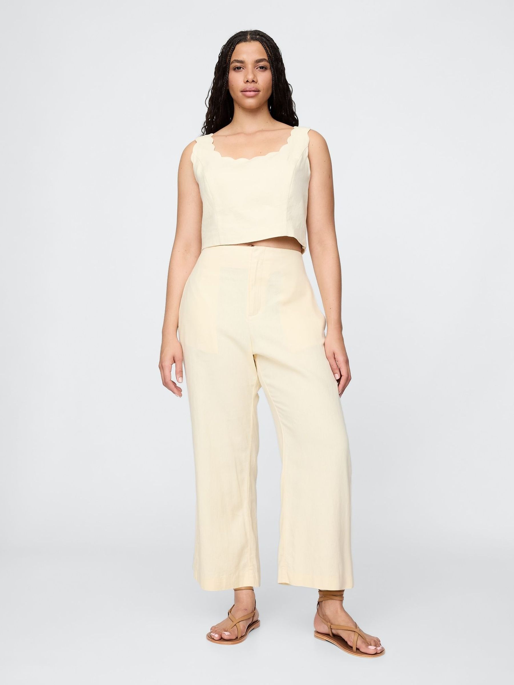 Butter Yellow Straight Leg Heavyweight Linen-Blend Trousers (F71741) | £60