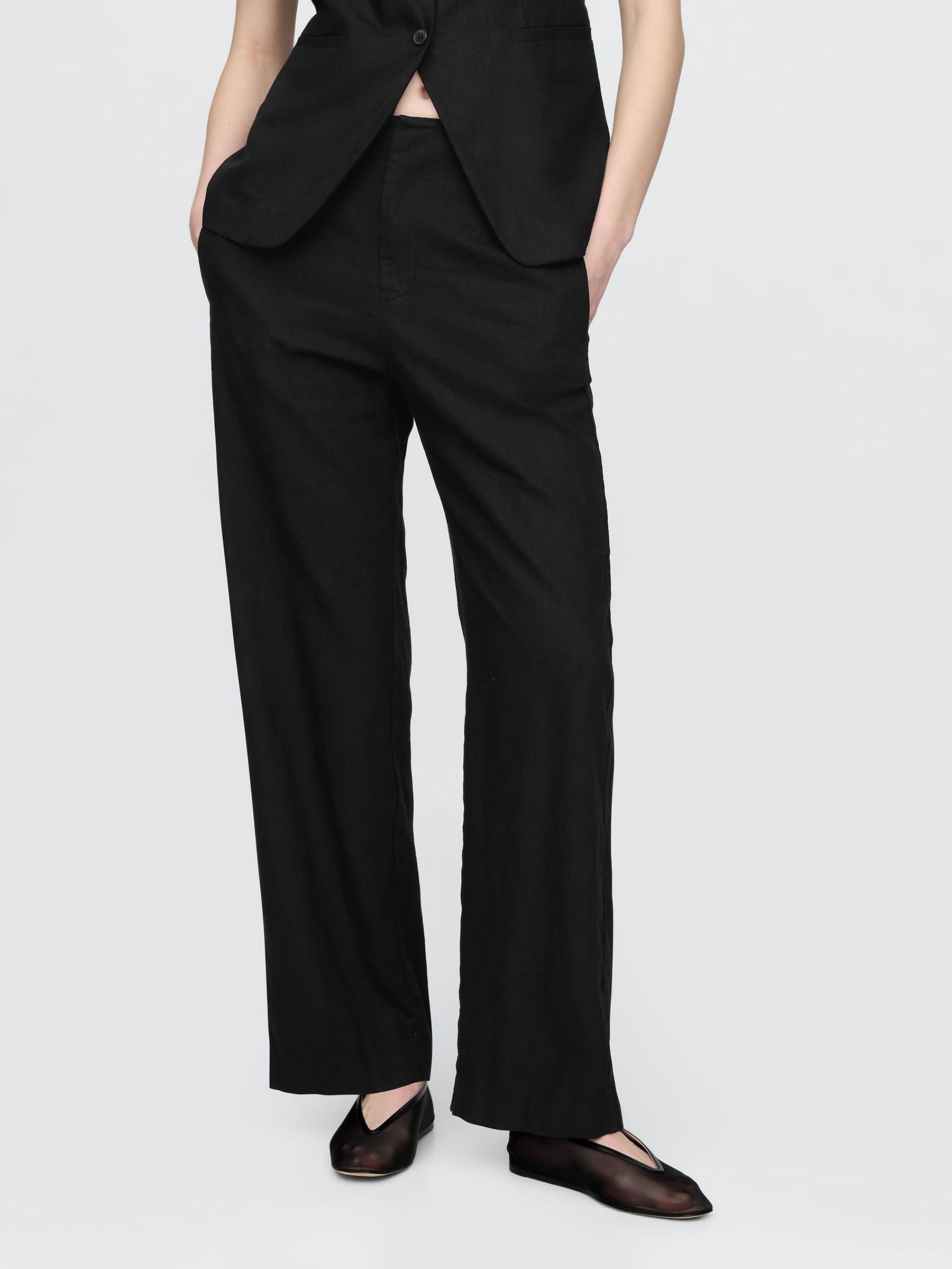 Black Straight Leg Heavyweight Linen-Blend Trousers (F71742) | £60