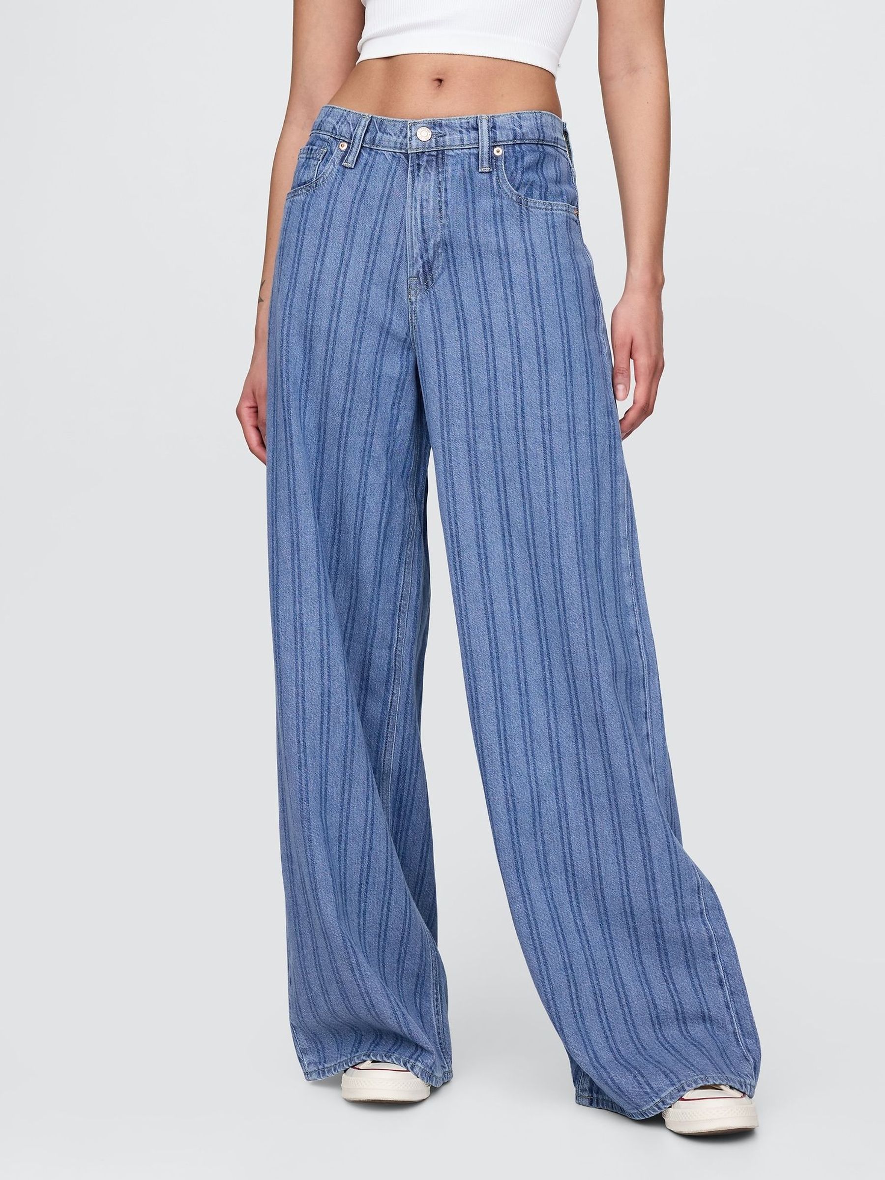 Blue Pinstripe Mid Rise UltraSoft Baggy Jeans (F71743) | £55
