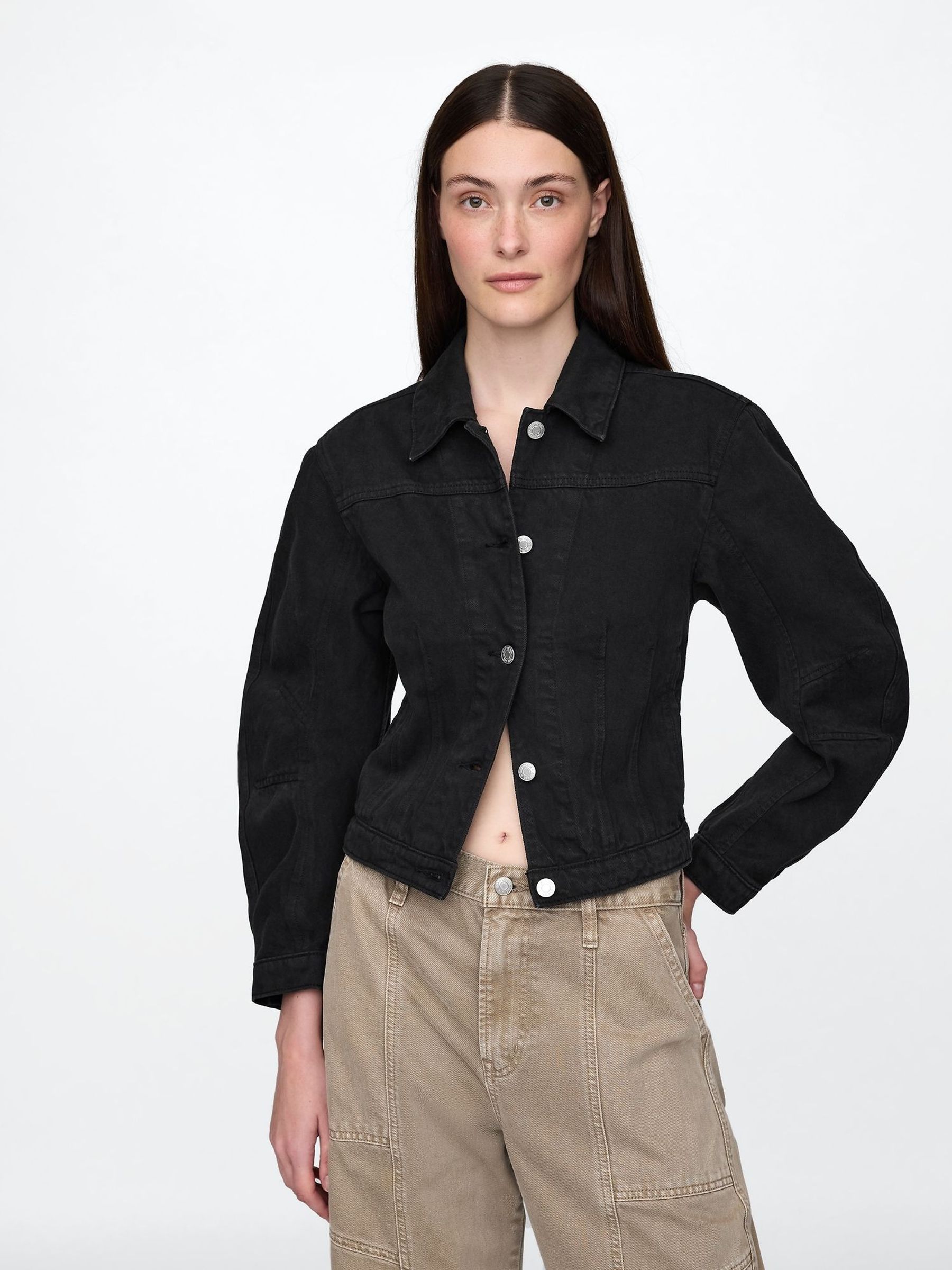 Black UltraSoft Cotton Barrel-Sleeve Cropped Jacket (F71745) | £80