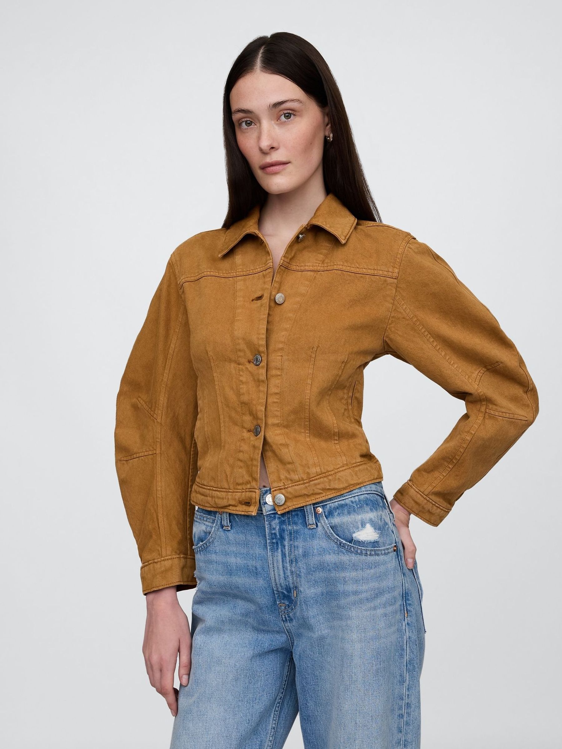 Brown UltraSoft Cotton Barrel-Sleeve Cropped Jacket (F71746) | £80
