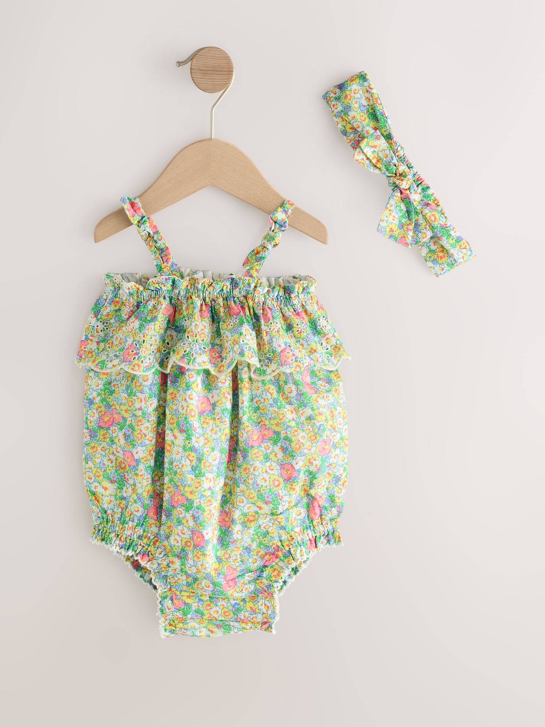 Green Layered Sleeveless Bodysuit Dress and Bow Set (Newborn-24mths) (F71895) | £30