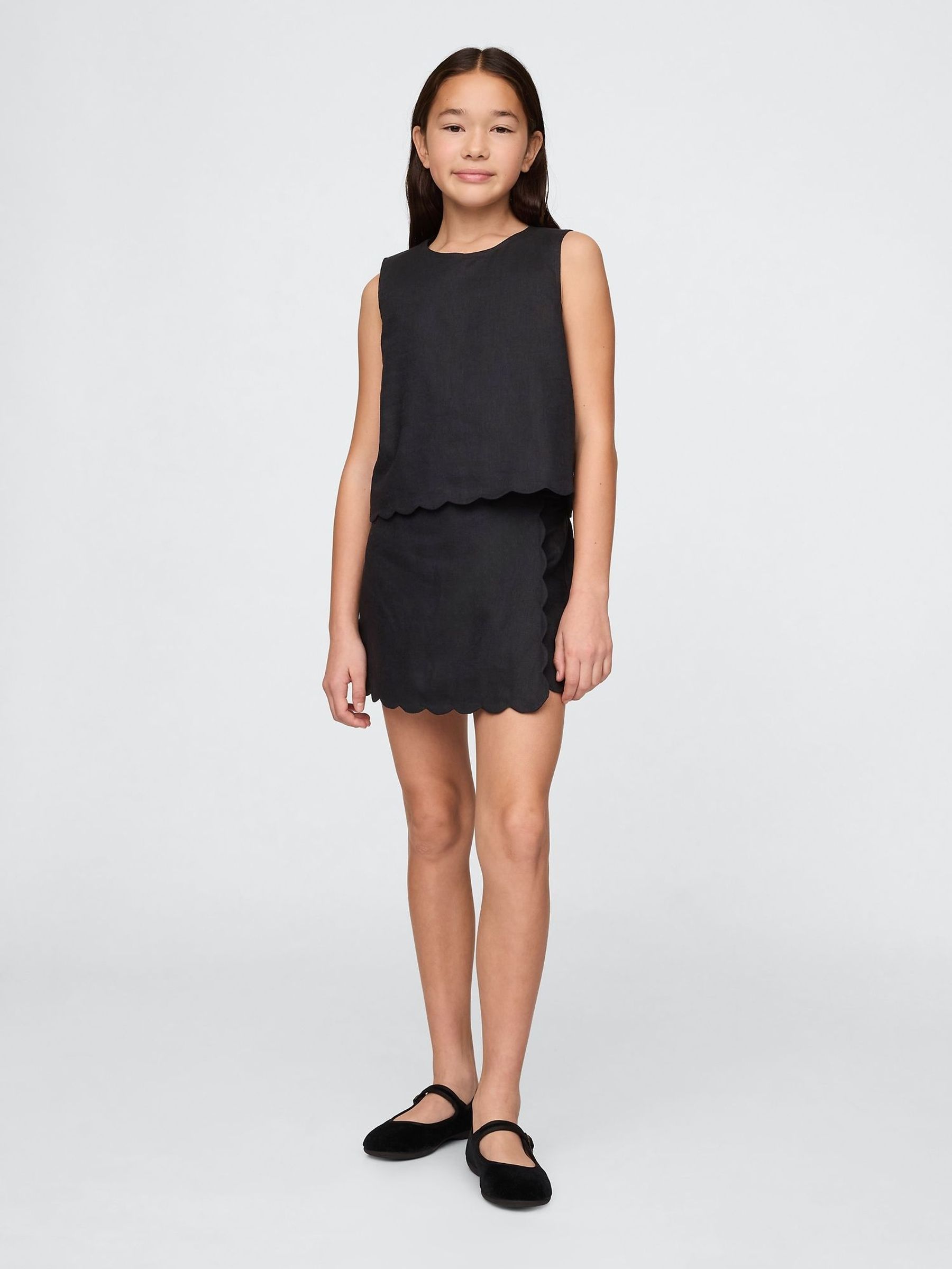 Black Linen-Cotton Scalloped Wrap Skort (4-13yrs) (F72084) | £35