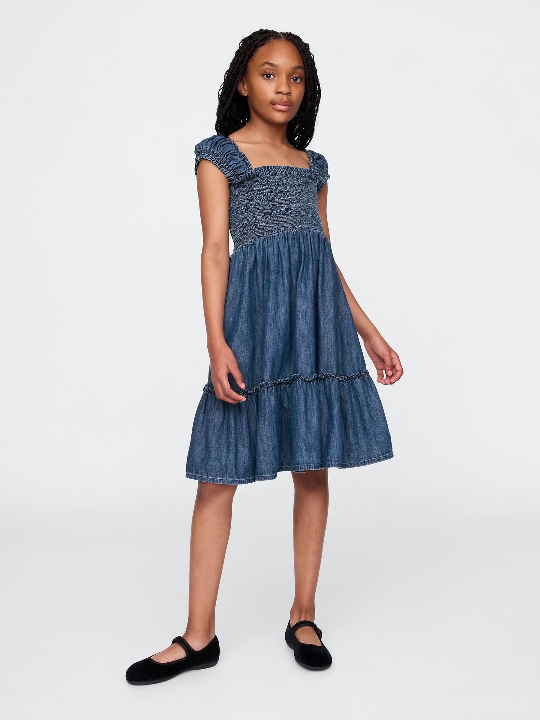 Blue Denim Puff-Sleeve Dress (4-13yrs) (F72086) | £35