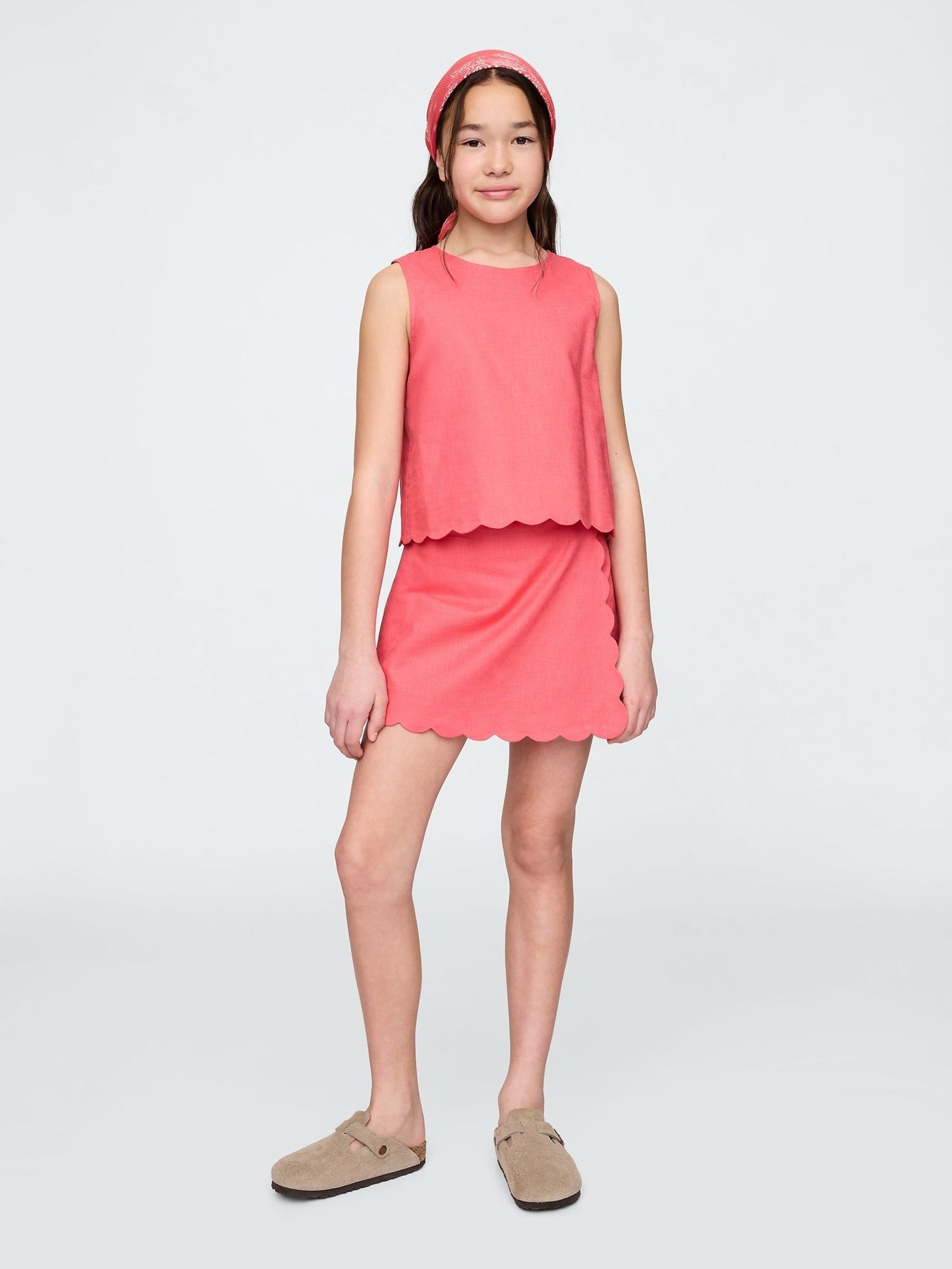 Coral Linen-Cotton Scalloped Wrap Skort (4-13yrs) (F72088) | £35