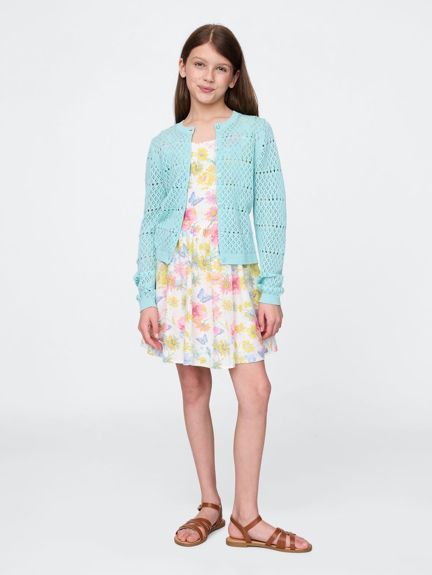 White Floral Linen-Cotton Floral Dress (4-13yrs) (F72097) | £35