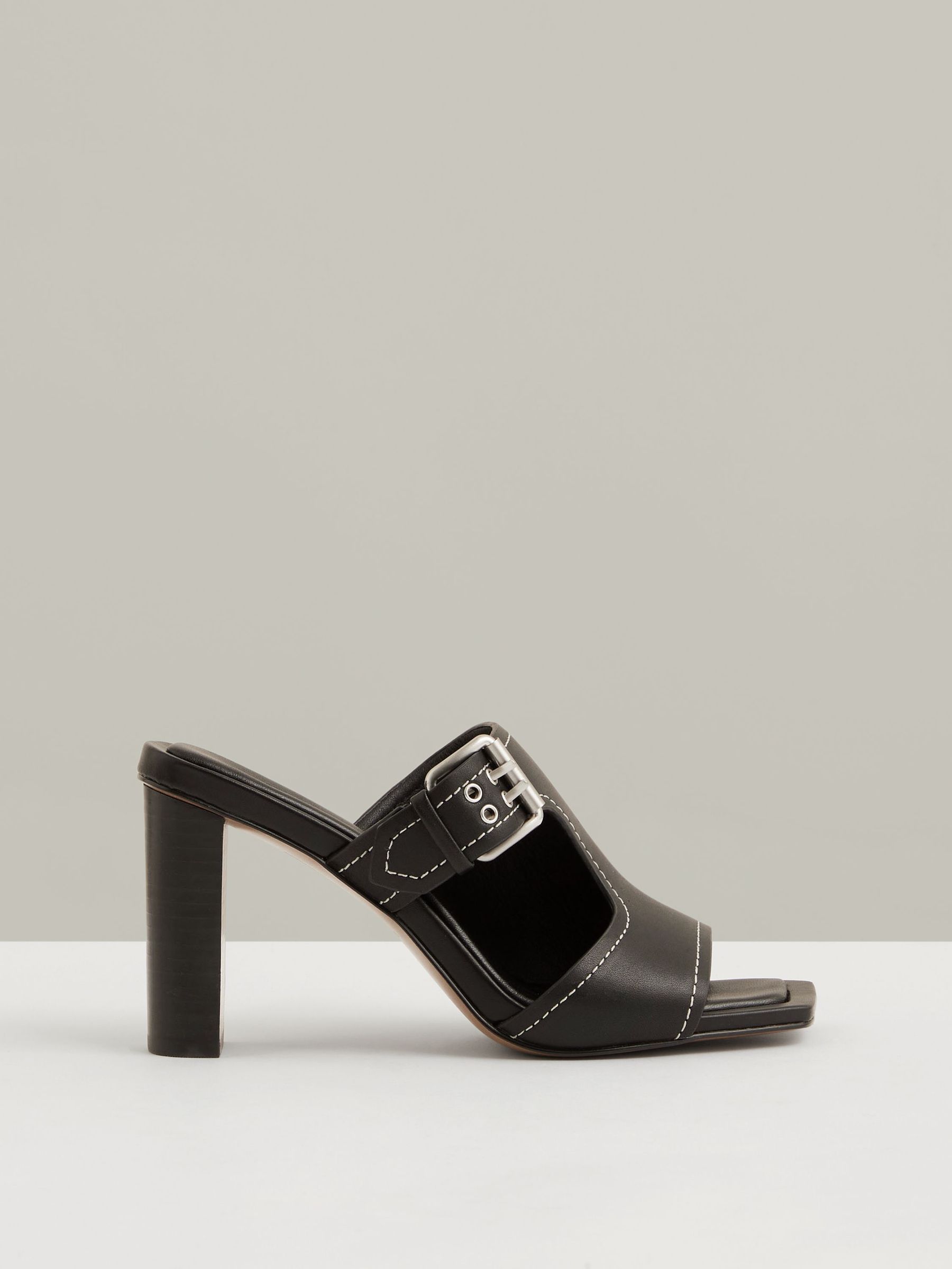 Leather Buckle Block-Heel Sandals in Black (F72830) | £180