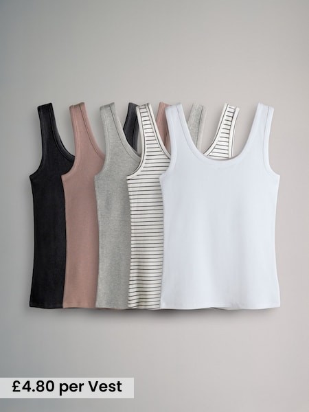 5 Pack Ribbed Scoop Neck Vests (F73247) | £24
