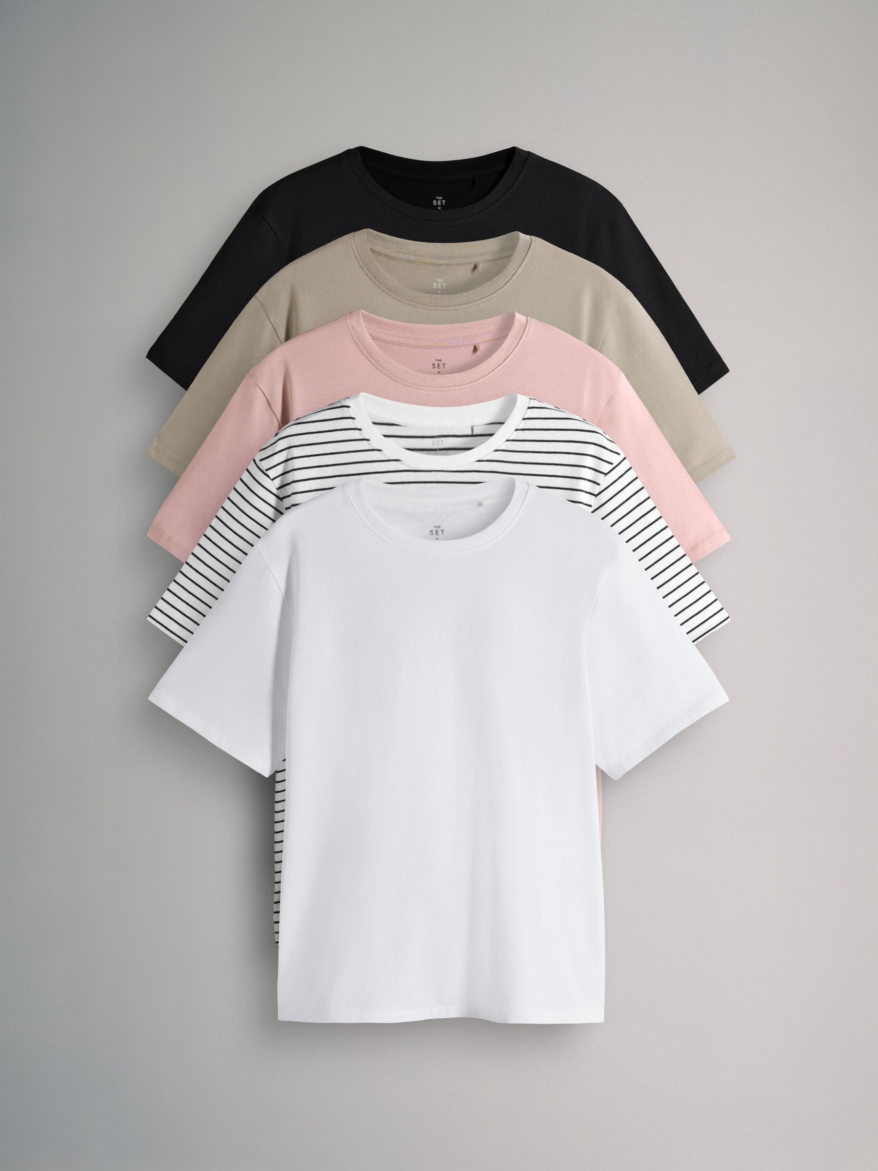 Black/Neutral/Blush Pink/Cream/Stripe - 5 Pack Relaxed T-Shirts (F73262) | £22.50