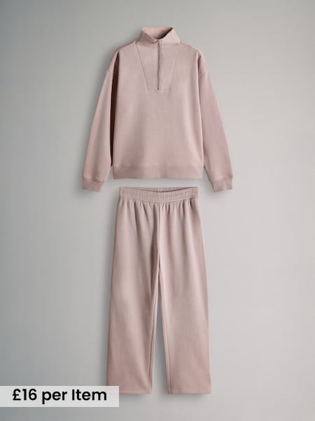 Taupe Brown - Half Zip Funnel Neck Sweatshirt and Wide Leg Joggers Set (F73367) | £32