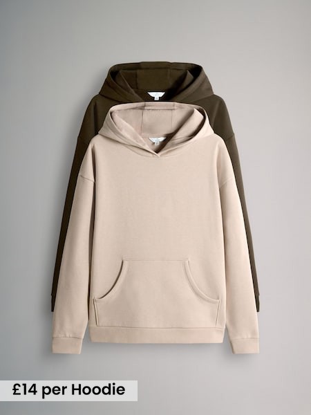 Khaki/Cream - 2 Pack Relaxed Hoodie (F73369) | £28