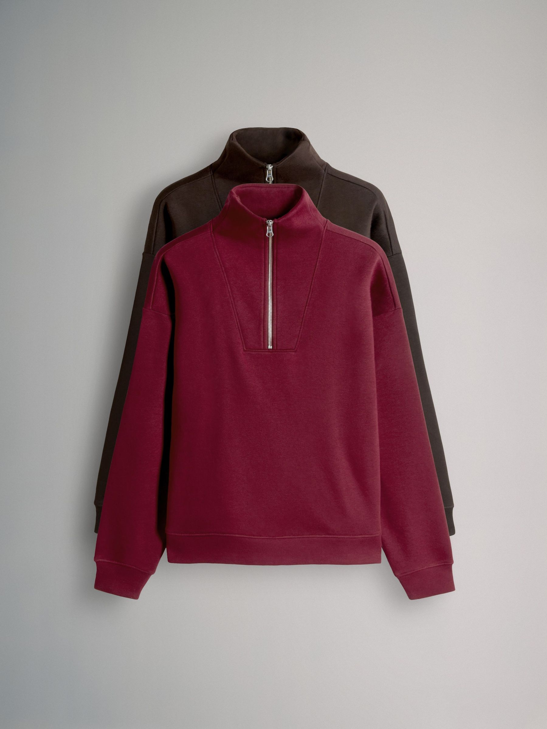 Chocolate Brown/Wine Red - Half Zip Funnel Neck Sweatshirts 2 Pack (F73370) | £30