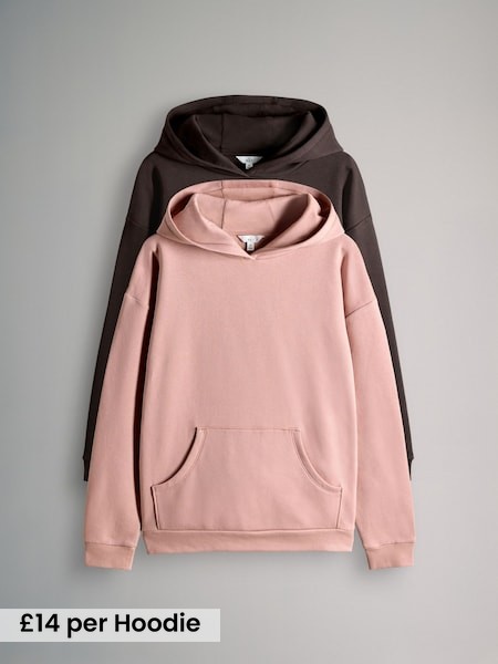 Chocolate Brown/Pink - 2 Pack Relaxed Hoodie (F73413) | £28