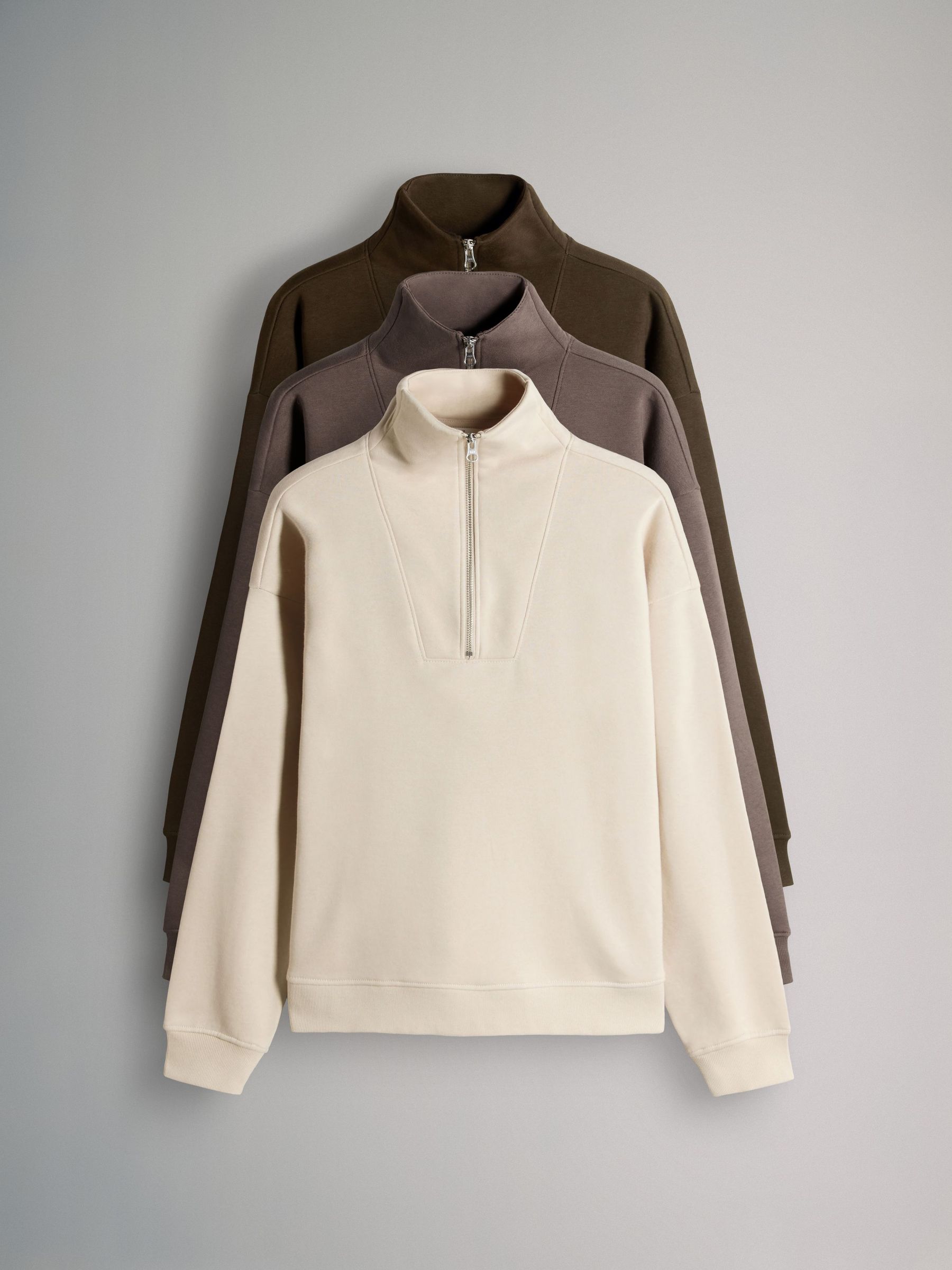 Taupe Brown/Khaki Green/Cream - 3 Pack Quarter Zip Sweatshirts (F73415) | £39