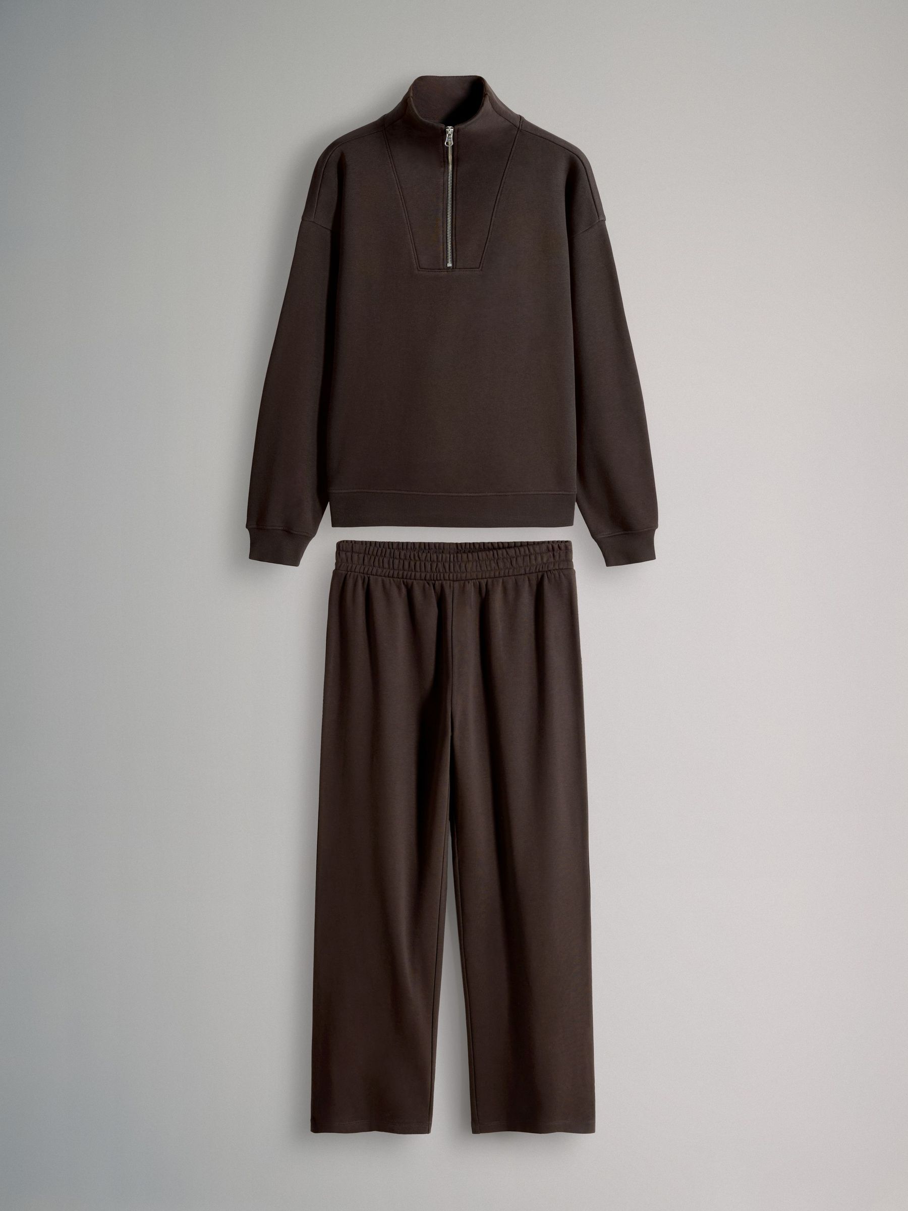 Brown - Half Zip Funnel Neck Sweatshirt and Wide Leg Joggers Set (F73423) | £32