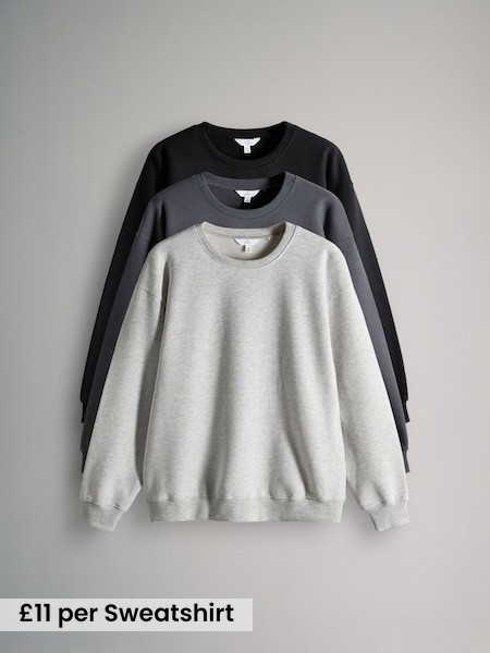Black/Charcoal Grey Marl - 3 Pack Relaxed Crew Neck Sweatshirts (F73428) | £33