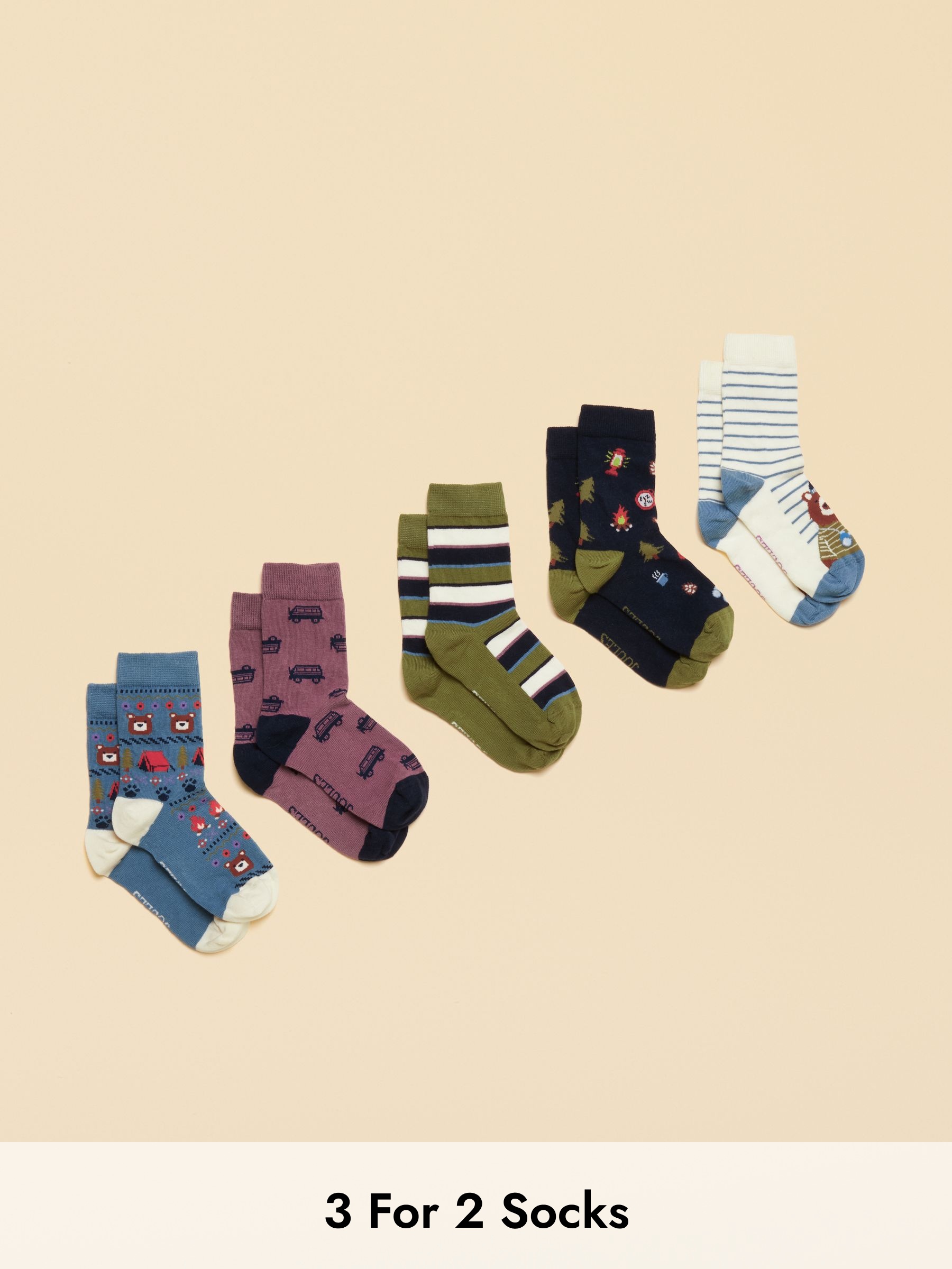 Kids' Eat Feet Blue Bear Socks 5 Pack (F74930) | £10
